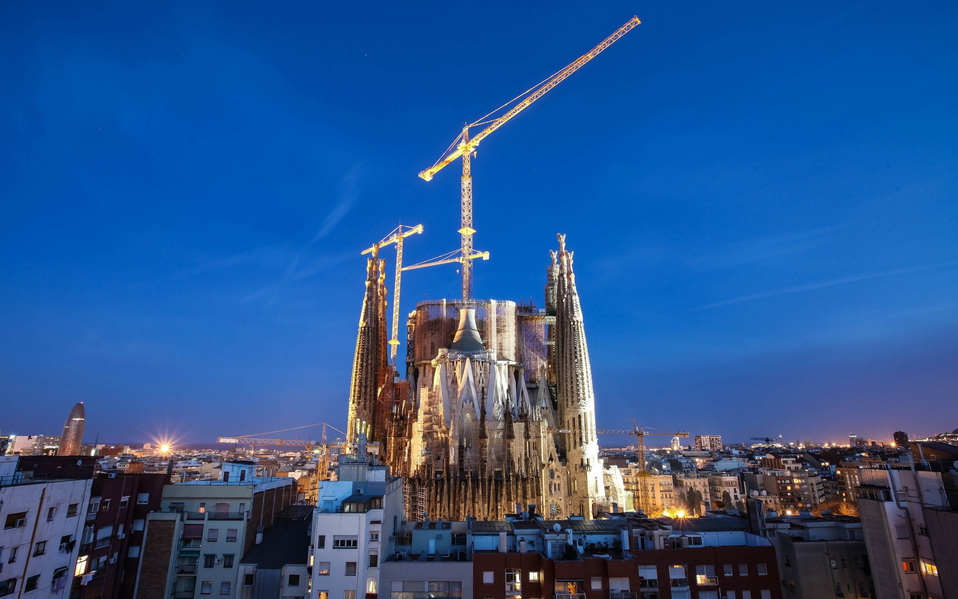 Cityscape Night Lights Architecture Old Building Sky Water Reflection Long Exposure Barcelona Spain  1920x1200