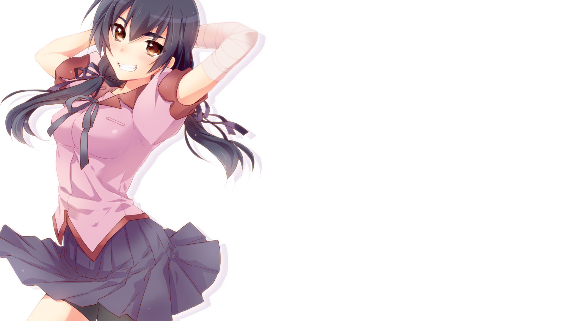 Kanbaru Suruga Monogatari Series Anime Girls White Background 1920x1080