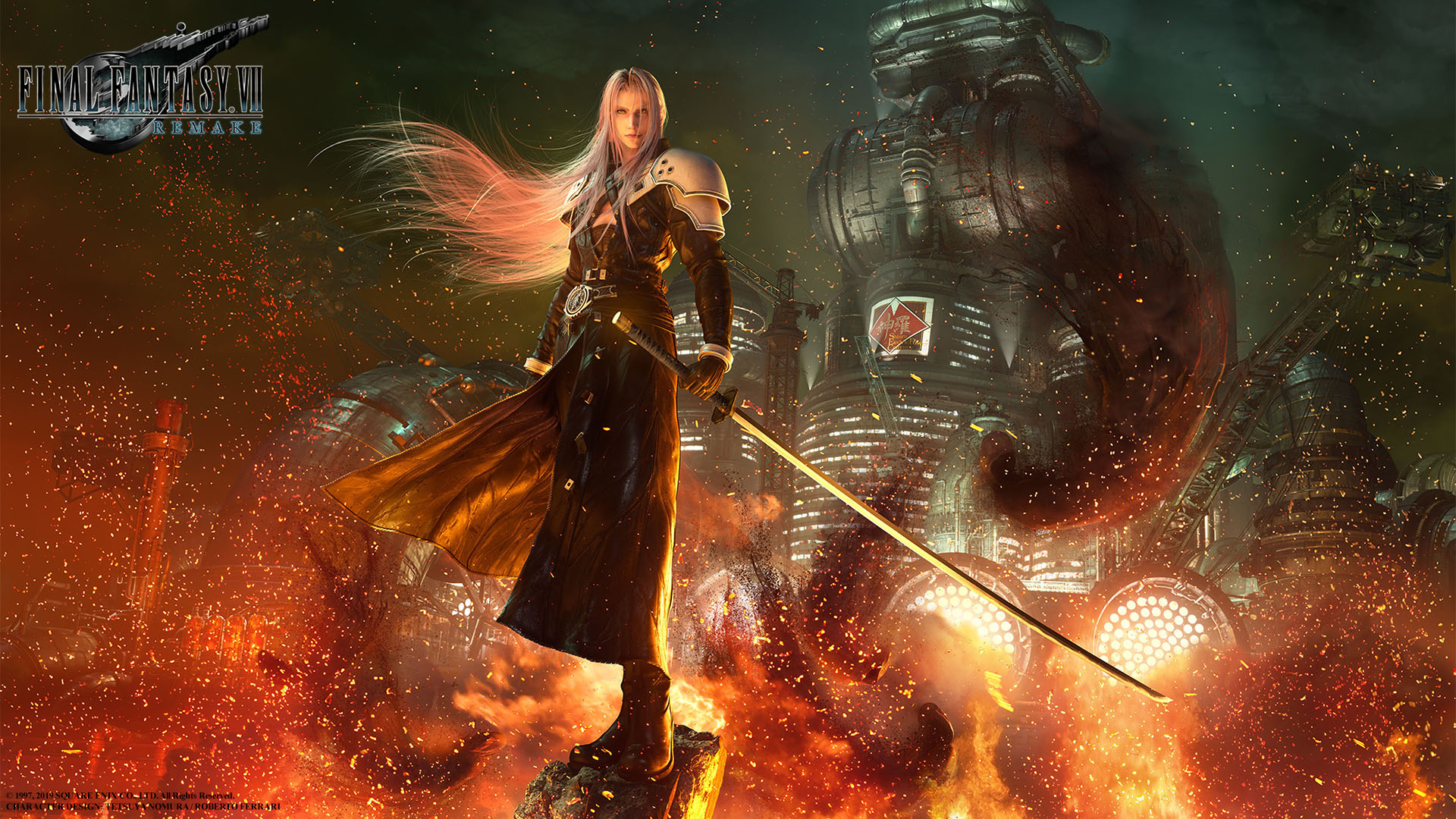 Video Games Sephiroth Final Fantasy Final Fantasy Vii Remake Fire Katana Digital Art Video Game Art 1920x1080