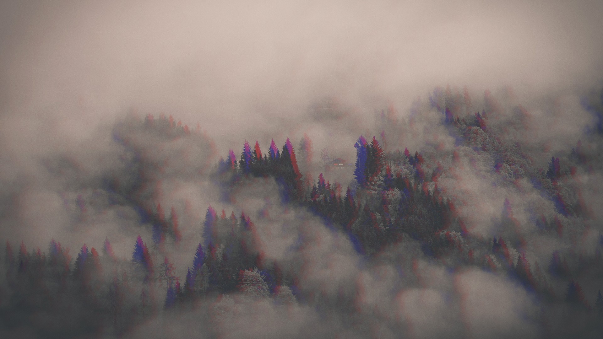 3D Anaglyph 3D Forest Trees Clouds 1920x1080