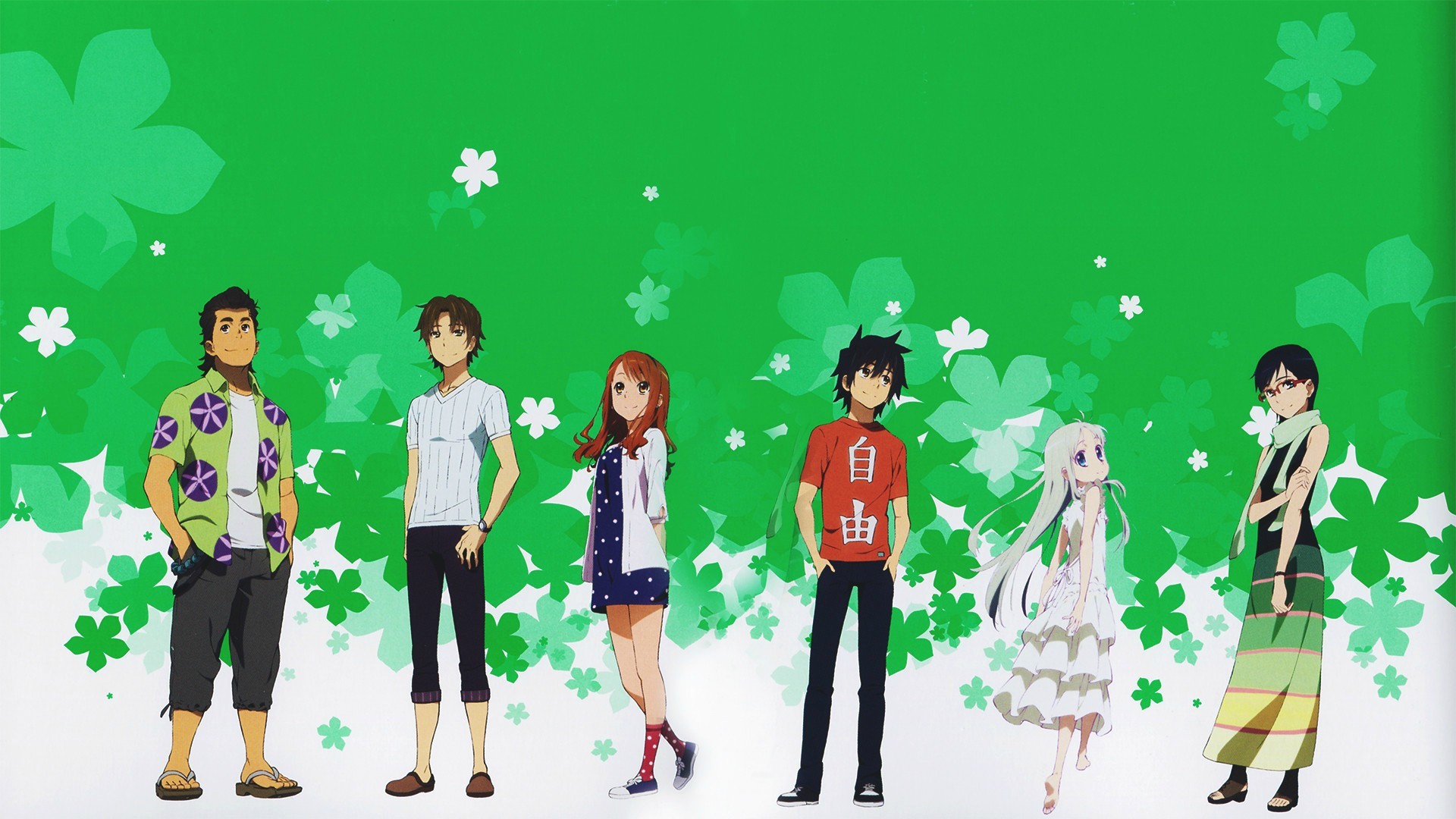 Ano Hi Mita Hana No Namae Wo Bokutachi Wa Mada Shiranai Green Background Anime Boys Anime Girls 1920x1080