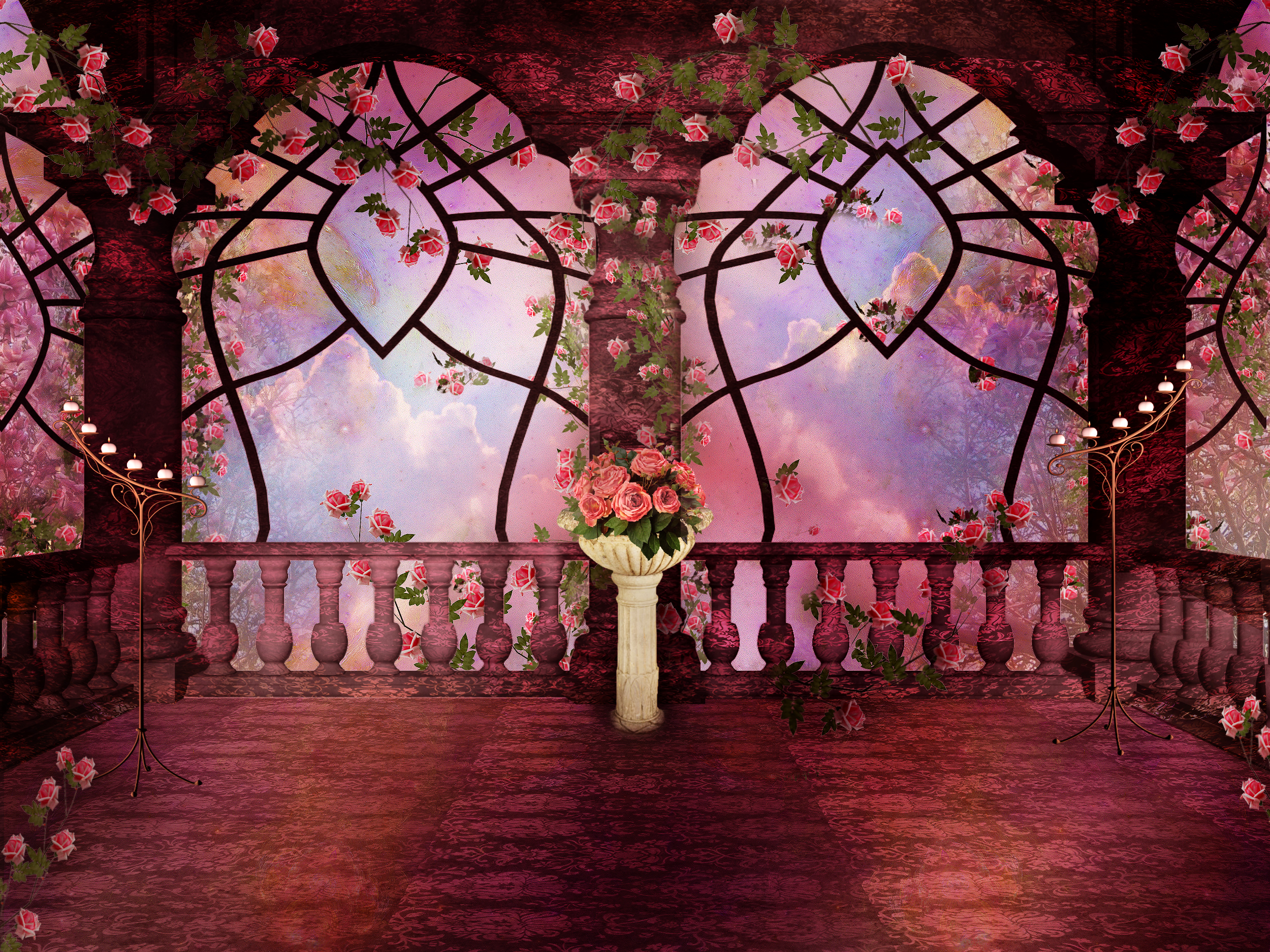 Rose Pink Rose Gothic Fantasy Columns Arch Candle 2500x1875