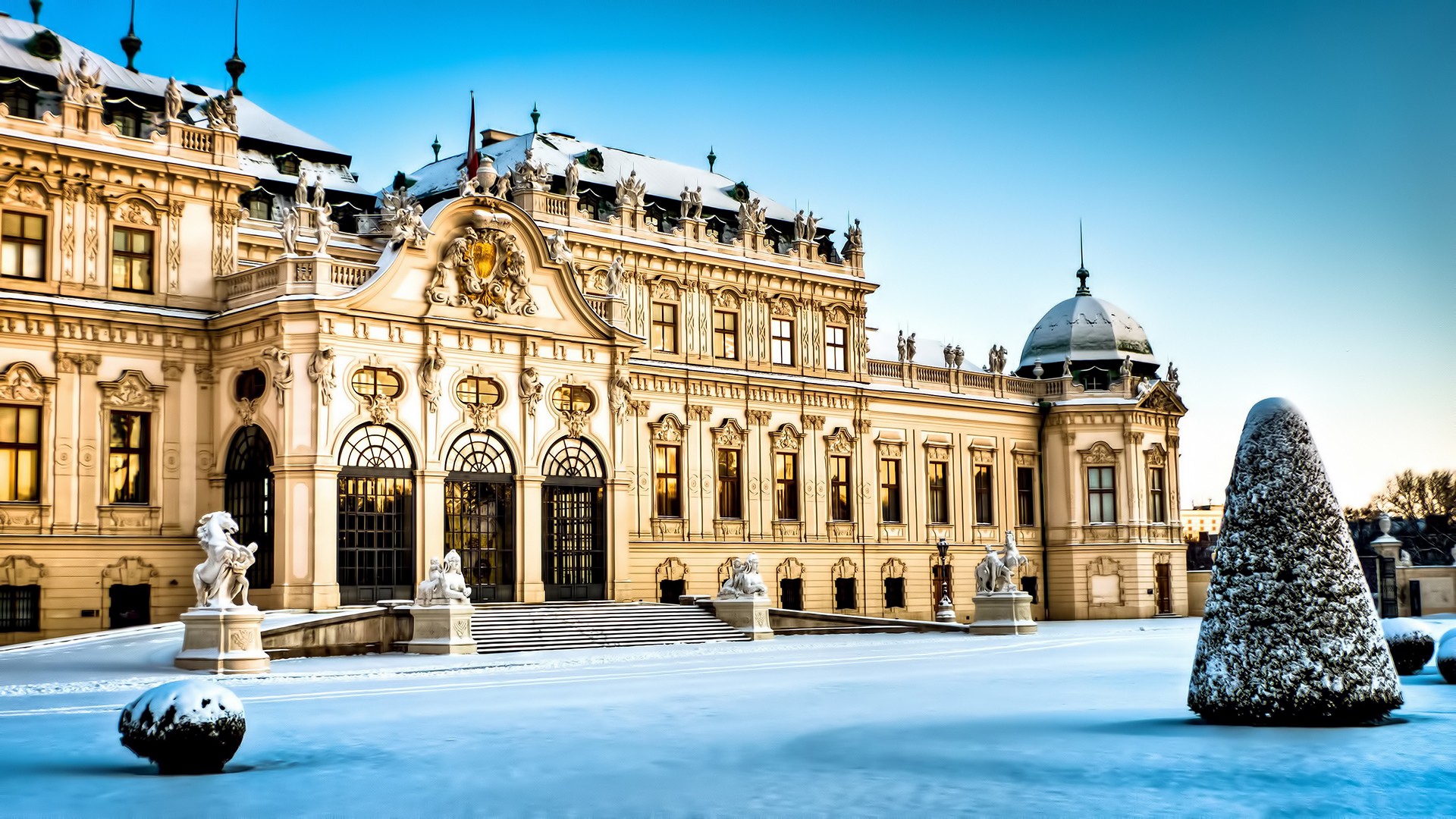 Winter Building Palace Museum Vienna Vibrant Old Building Snow 1920x1080