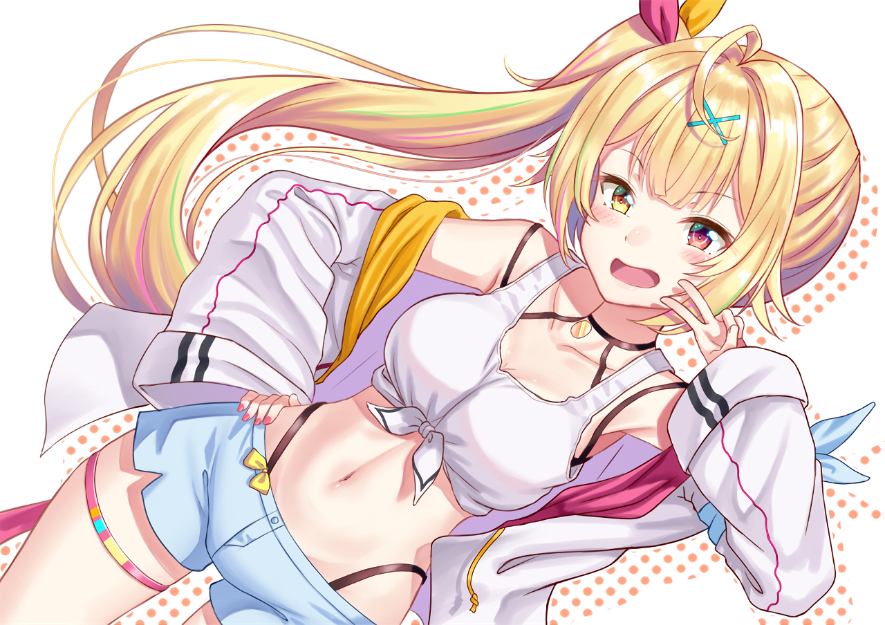 Nijisanji Blonde Long Hair Blush Navels Ponytail Shorts Anime Virtual Youtuber Hoshikawa Sara 1280x904