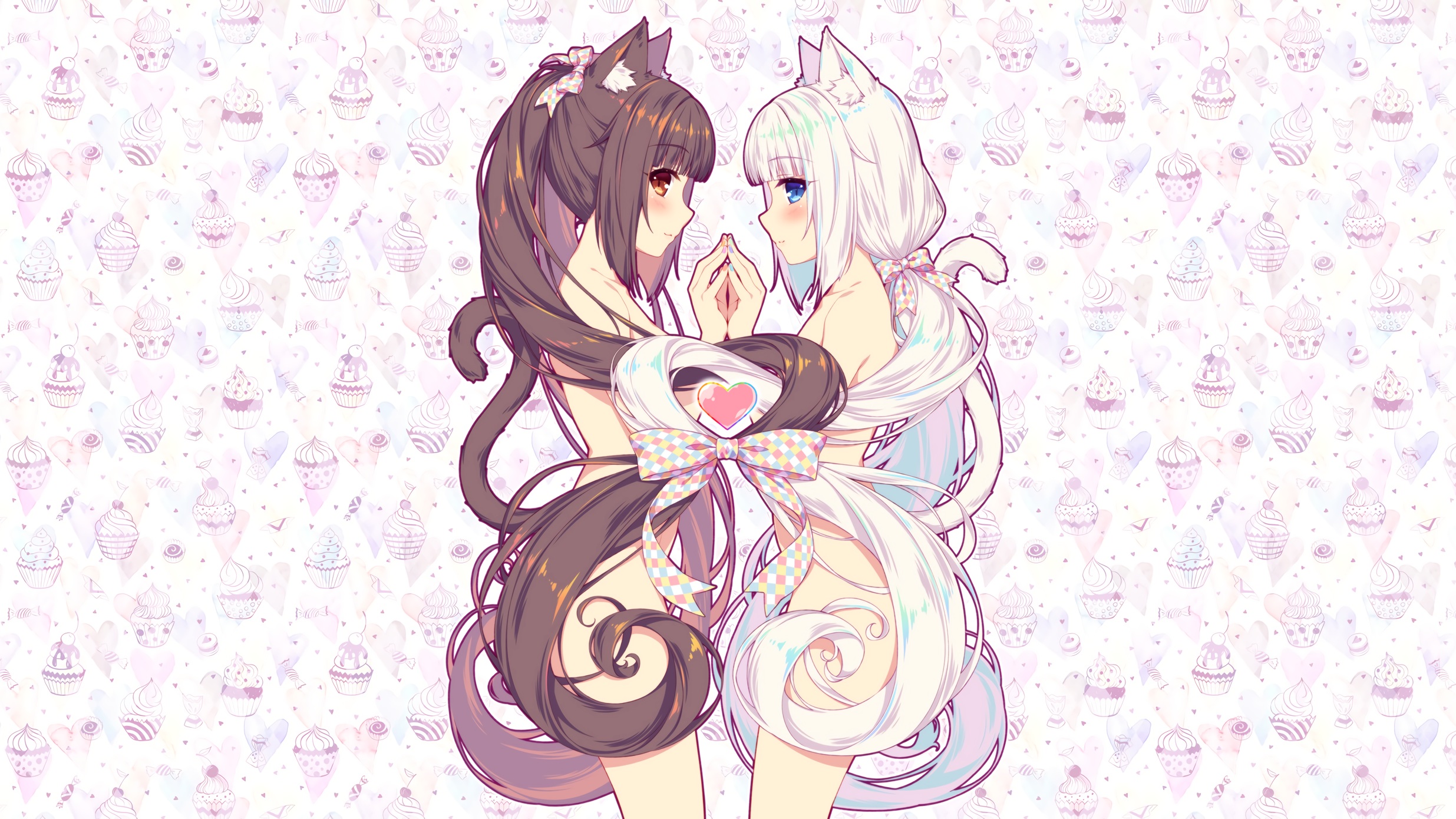 Chocolat Neko Para Vanilla Neko Para Neko Para Anime Girls Nekomimi Tail Anime White Background Cat  2471x1390