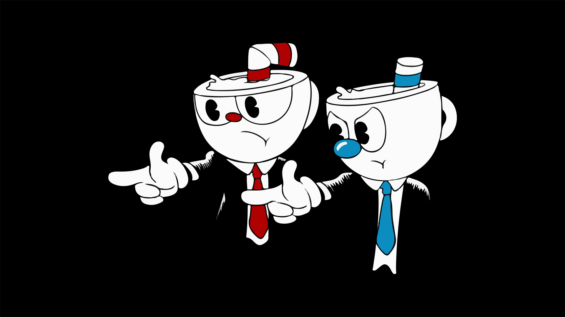 Cuphead Video Game Pulp Fiction Humor Crossover Mash Ups Black Background Black 1920x1080