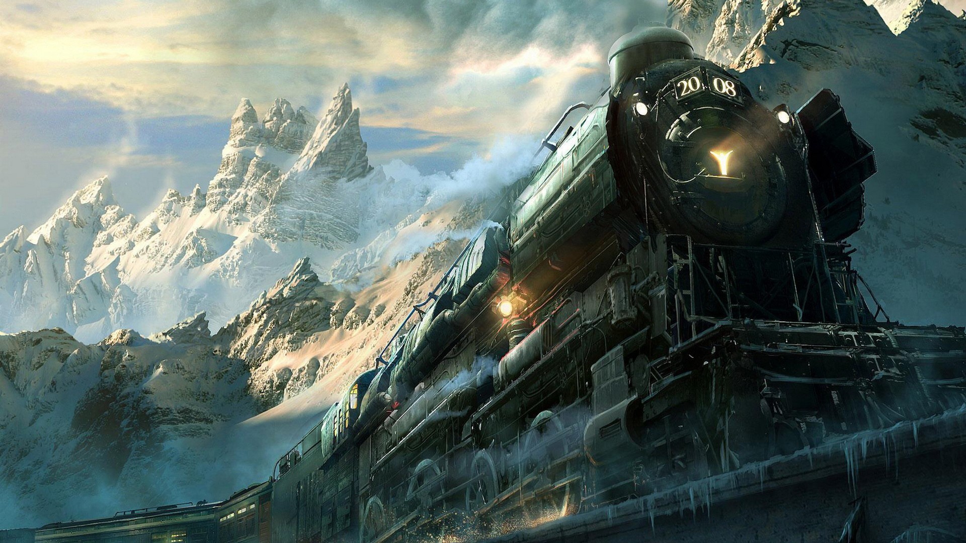 Steam Locomotive Artwork Vehicle Mountains Nature Numbers 1920x1080