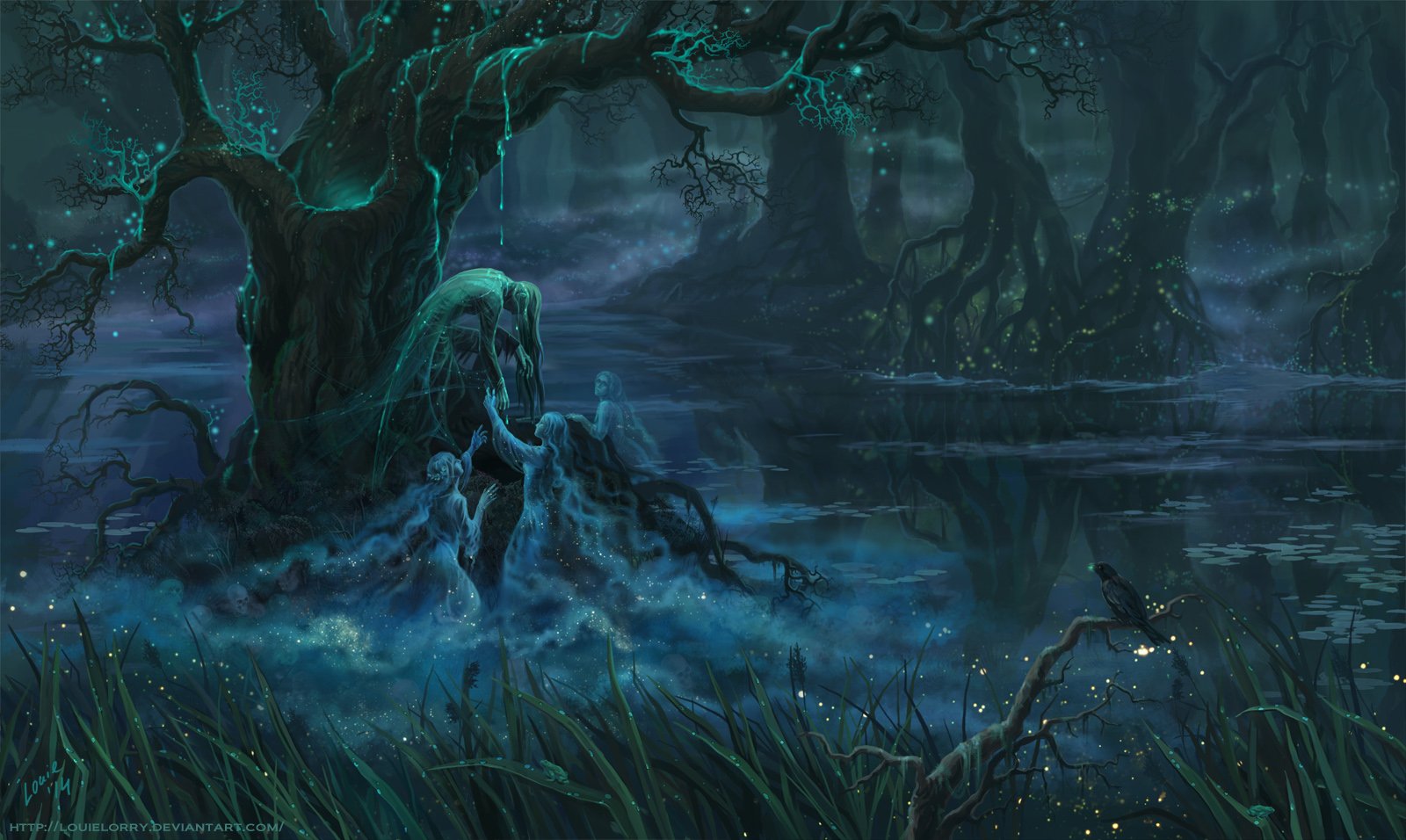 Dark Dark Fantasy Ghosts Mist Night Swamp Fantasy Art 1600x956