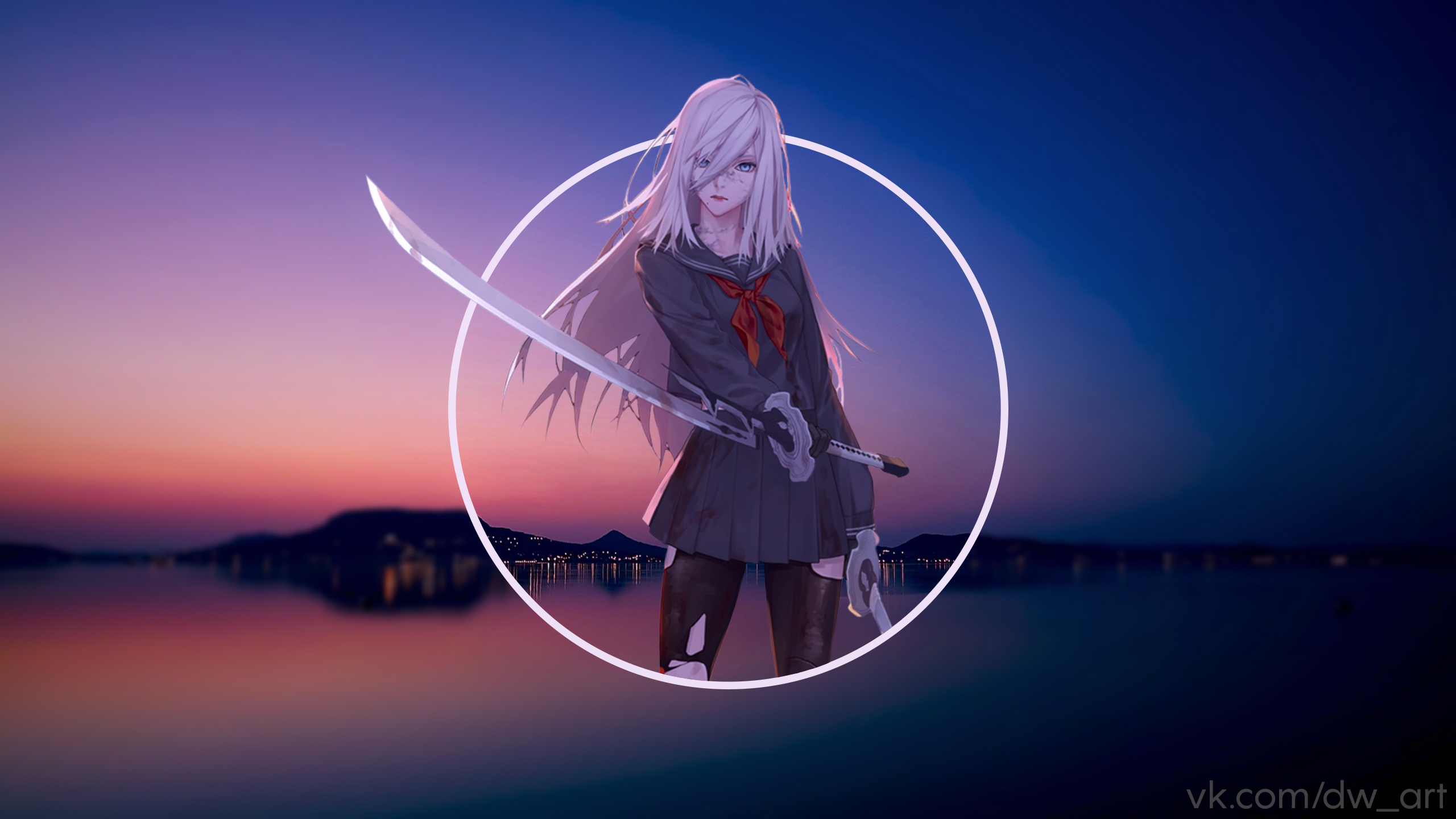 A2 NieR Nier Automata Anime Girls Sunset Piture In Picture Picture In Picture 2560x1440