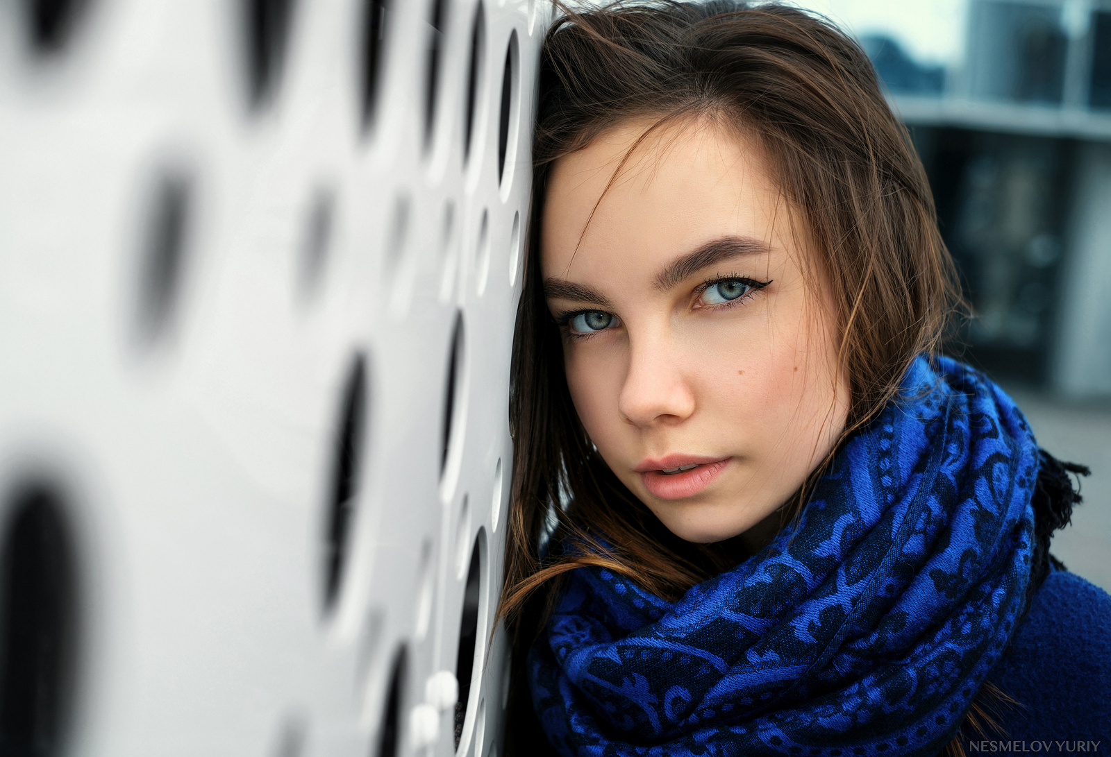 Brunette Blue Eyes Portrait Face Women Women Outdoors Pink Lipstick Depth Of Field Yury Nesmelov 1600x1091