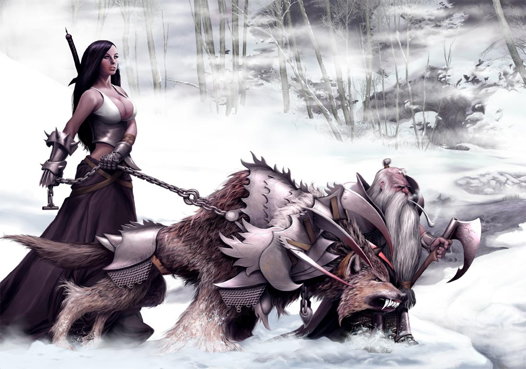 Warrior Wolf Chains Snow Sword Dwarfs 1710x1200