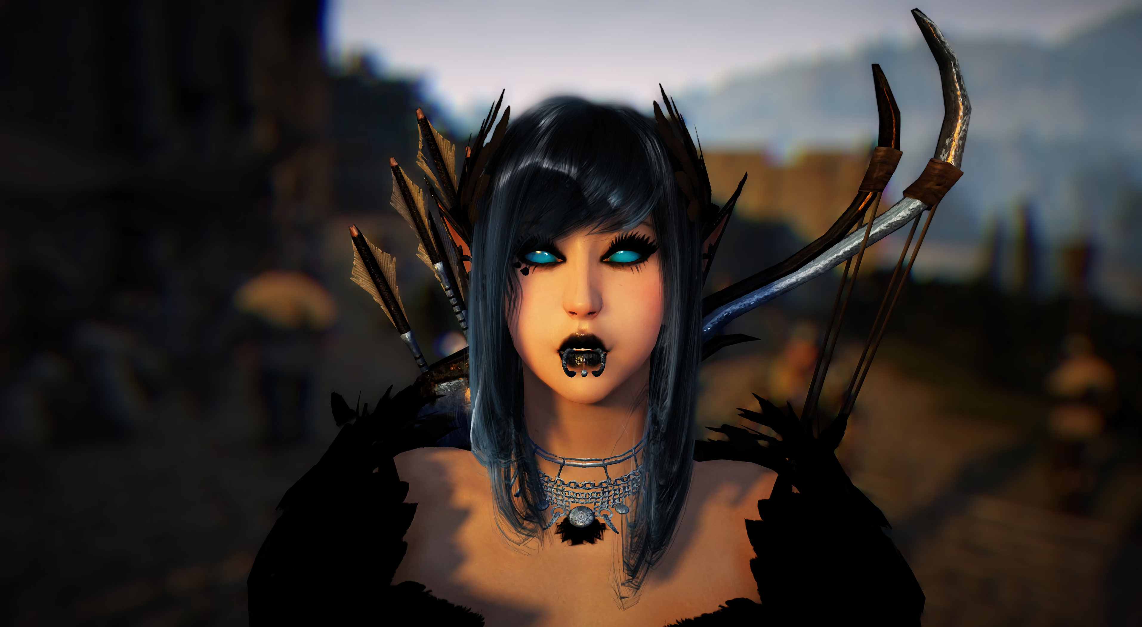 Black Desert Black Desert Online Mmorpg Blue Eyes Bow Lipstick Piercing Pierced Lips Depth Of Field  3828x2102