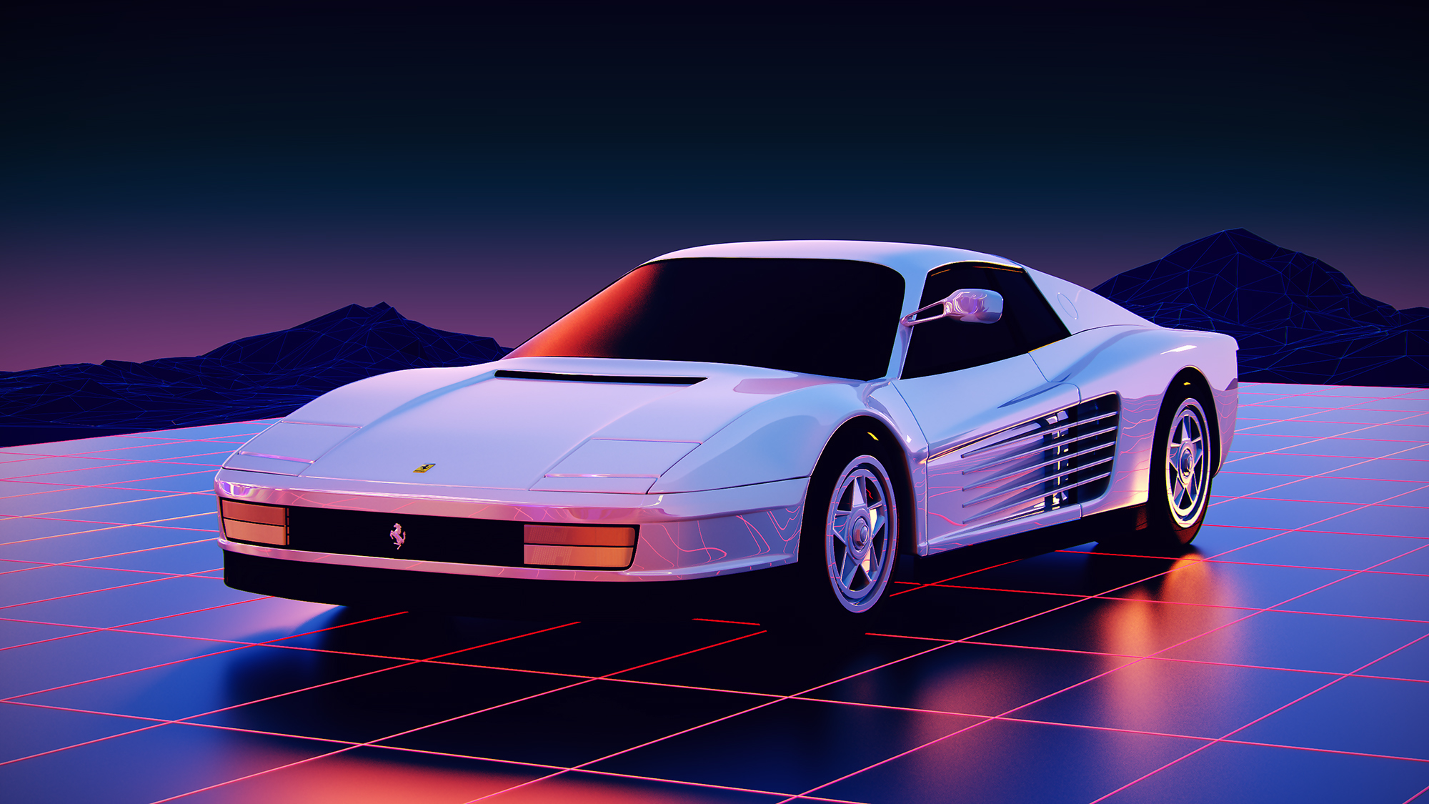 Ferrari Testarossa Mountains Retro Style 1980s Reflection Pop Up Headlights 2000x1125