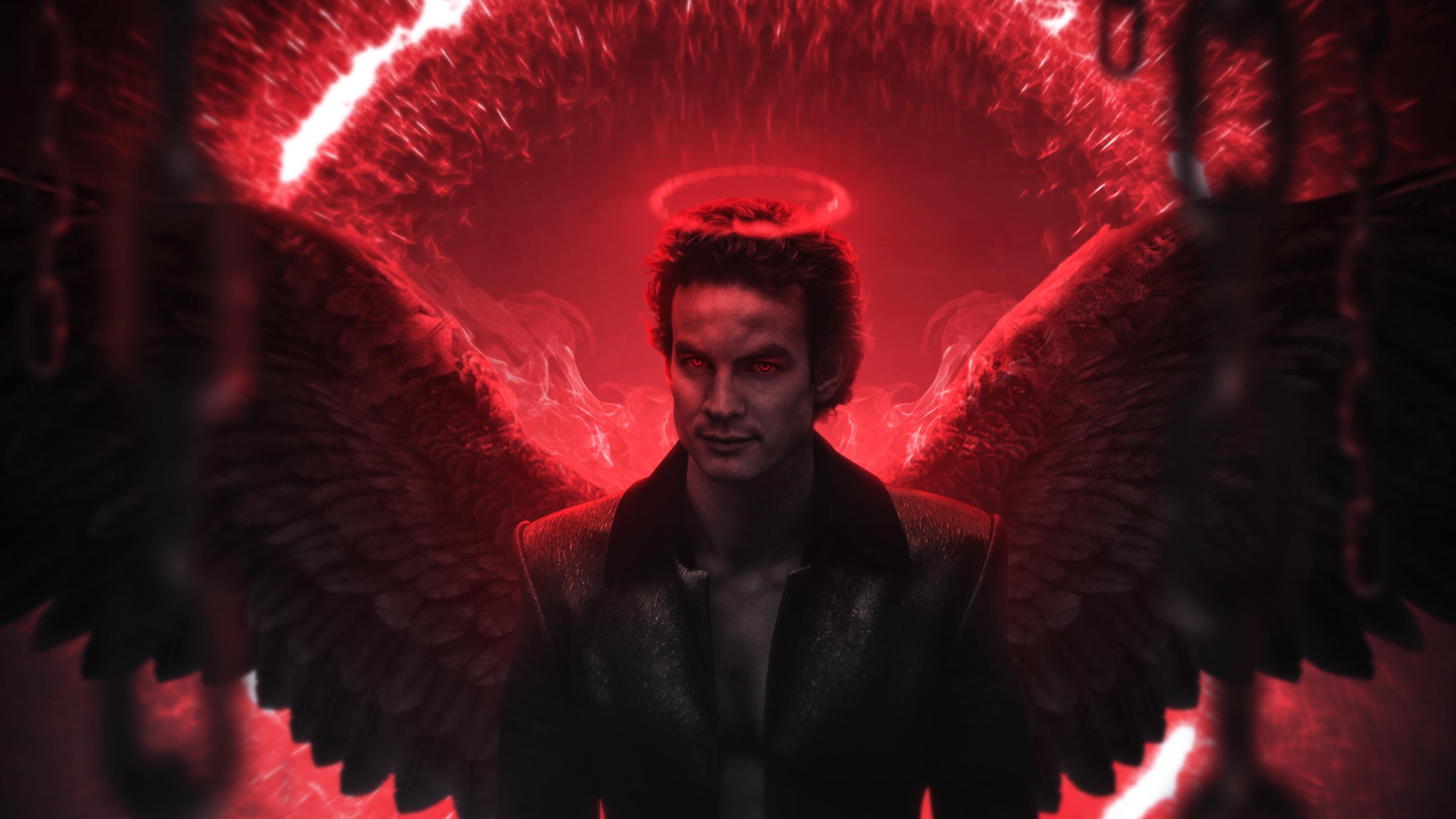 Digital Digital Art Artwork Fantasy Art Dark Lucifer Red Red Background Photoshop Concept Art Red Ey 3500x1969