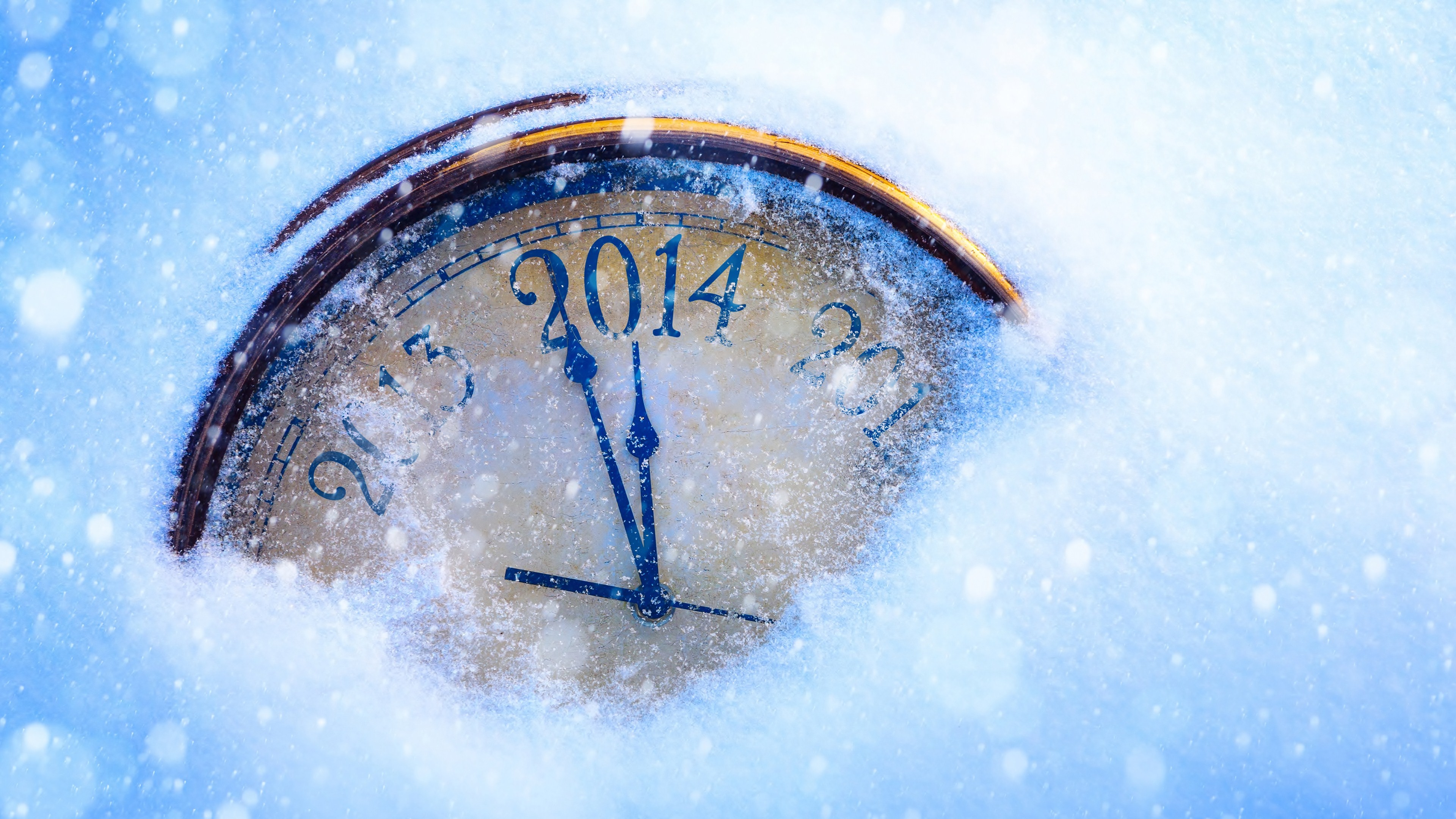 Photography Clocks 2014 Year Numbers Snow Snowing Macro Time 3840x2160