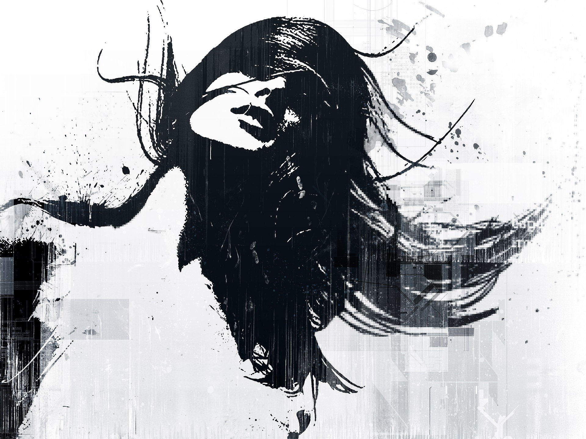 Alex Cherry Monochrome Paint Splatter Women Artwork Hair In Face 1920x1440