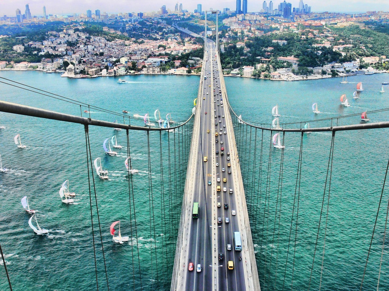 Istanbul Bridge Sailing Ship Bosphorus Bosphorus Bridge 1280x960