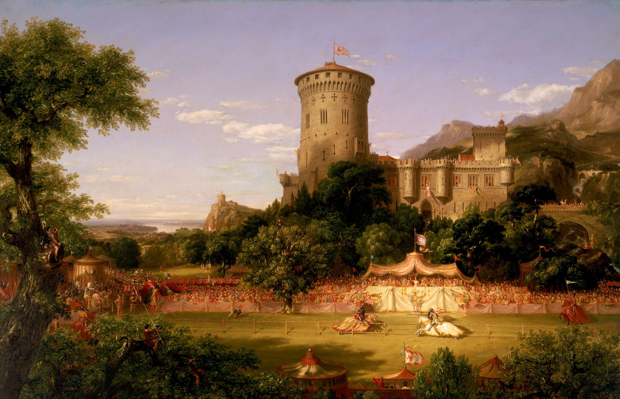 Architecture Building Painting Artwork Castle Knight Horse Trees Nature Crowds Thomas Cole Flag Towe 2102x1351