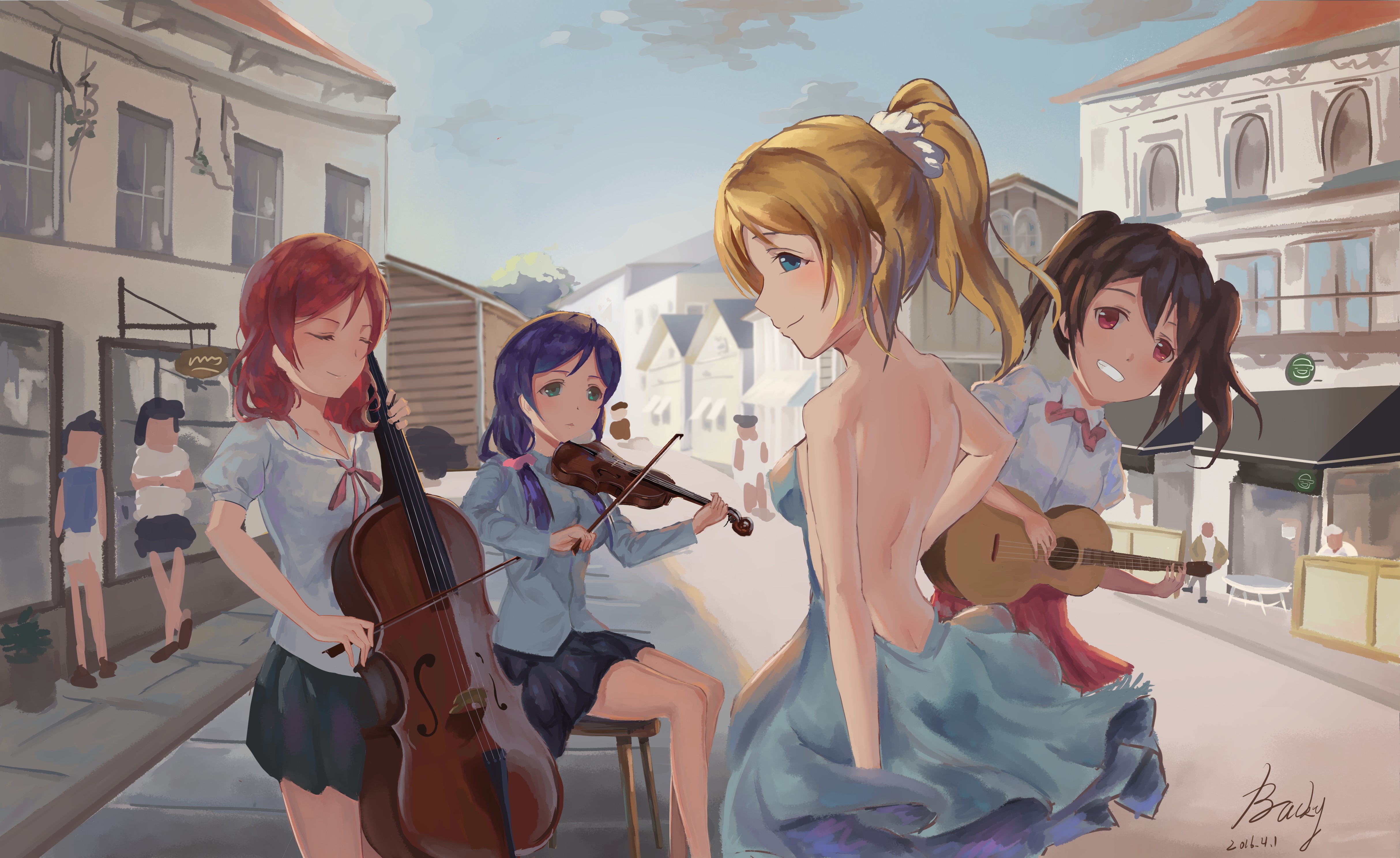 Love Live Anime Girls Ayase Eli Nishikino Maki Yazawa Nico Toujou Nozomi Street Music 4855x2976