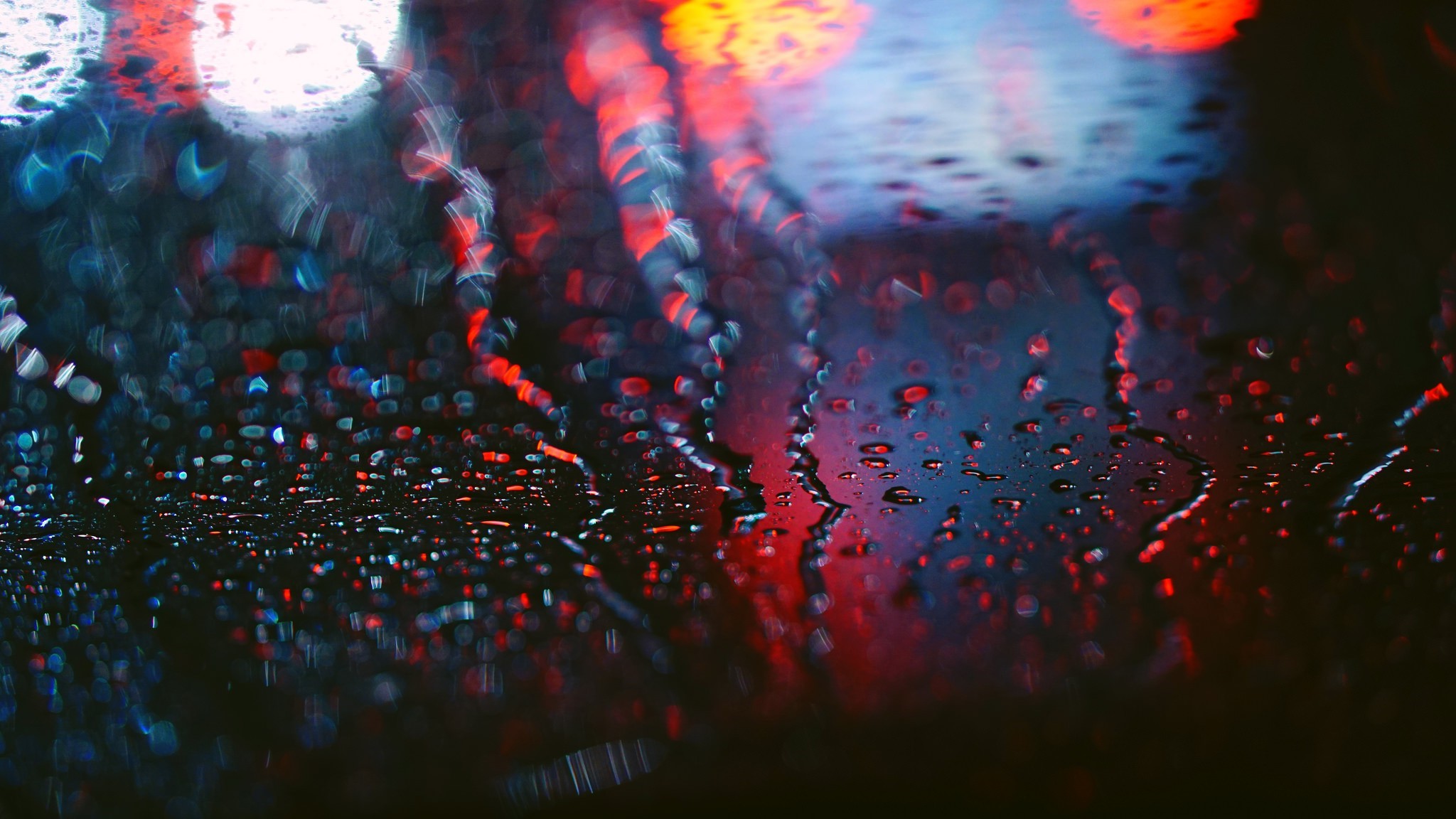 Window Water Rain Red Reflection Lights Photography Water Drops Bokeh Water On Glass 2048x1152