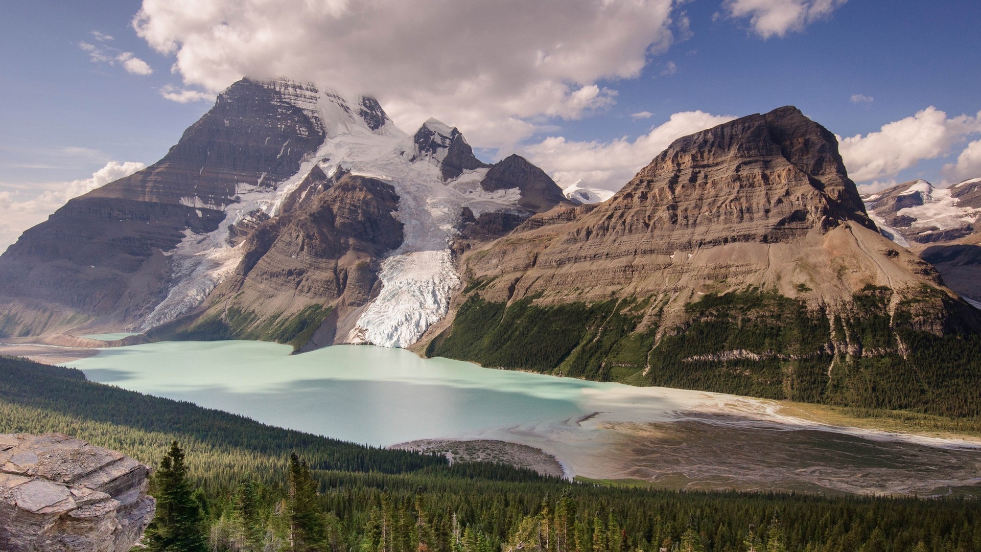 Nature Landscape Mountains Lake Forest Glaciers Pine Trees 1920x1080