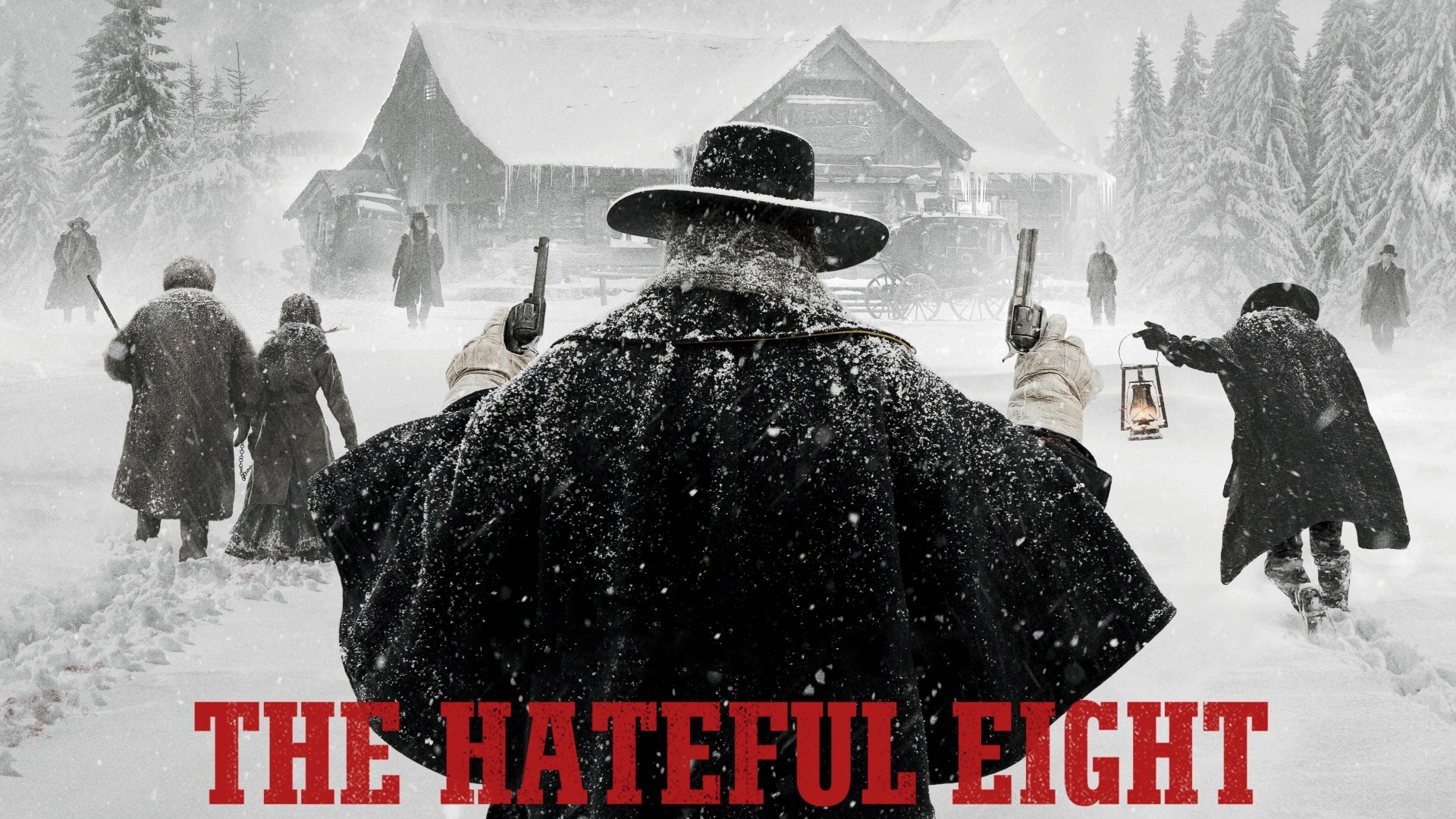 The Hateful Eight Quentin Tarantino Movies Snowing Winter Snow Typography Revolvers Red White 1920x1080