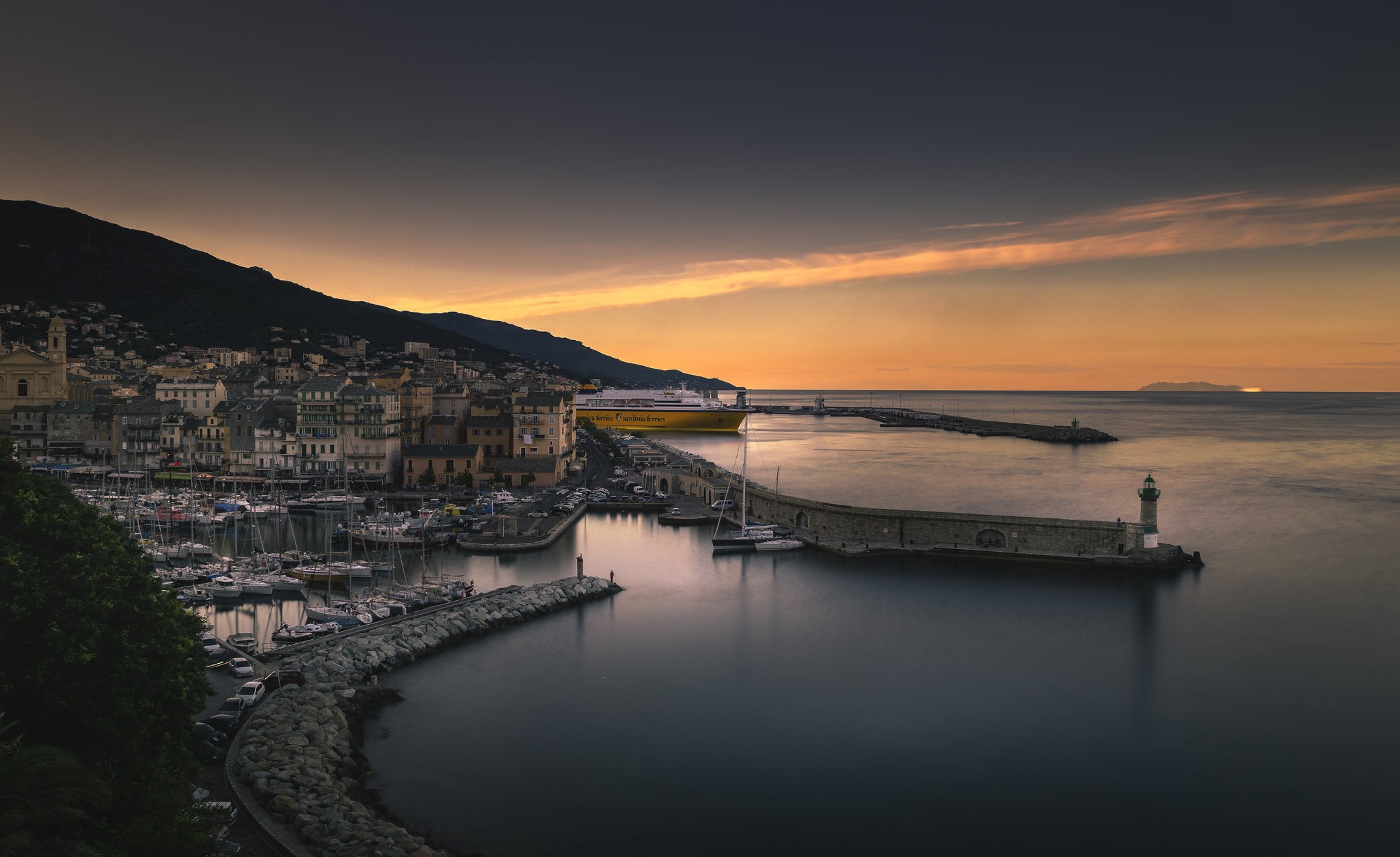 Landscape Coast City Harbor Sea Ship Sardinia Italy 2048x1255