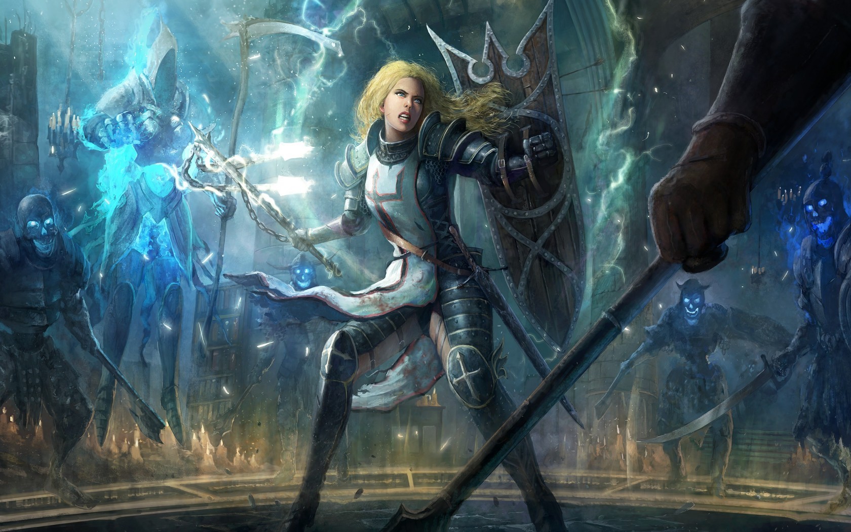 Diablo Iii Diablo Video Games Fantasy Art Digital Art Crusaders Fantasy Girl Cyan 1680x1050