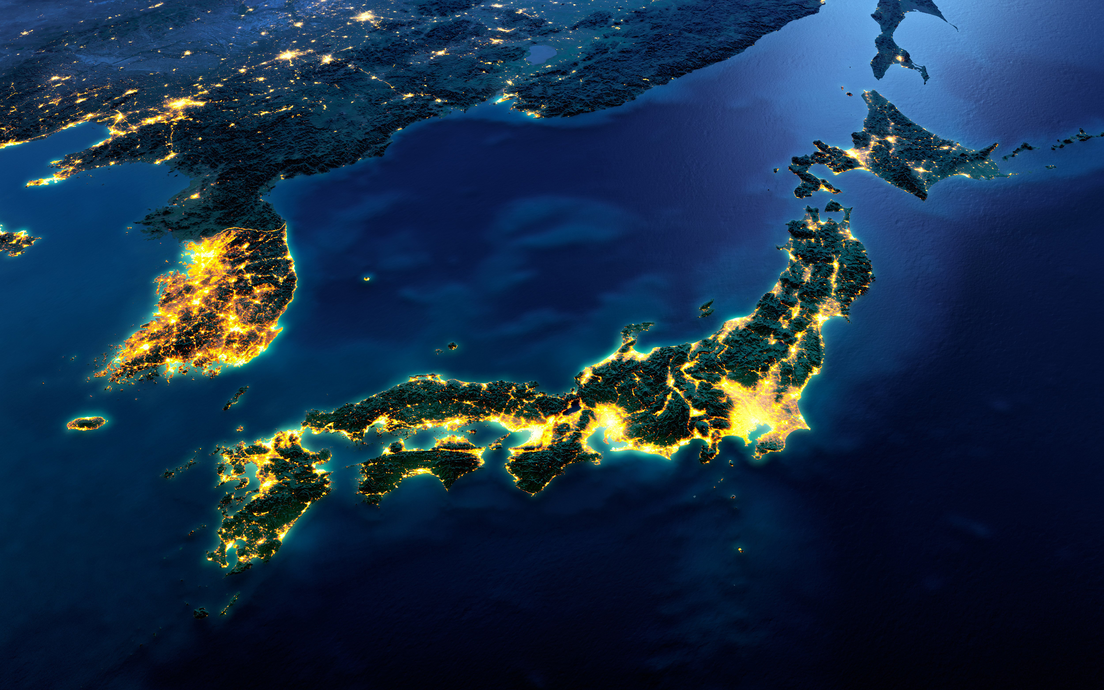 Space Countries City Lights Pacific Ocean North Korea China Satellite Photo Japan South Korea Russia 3840x2400