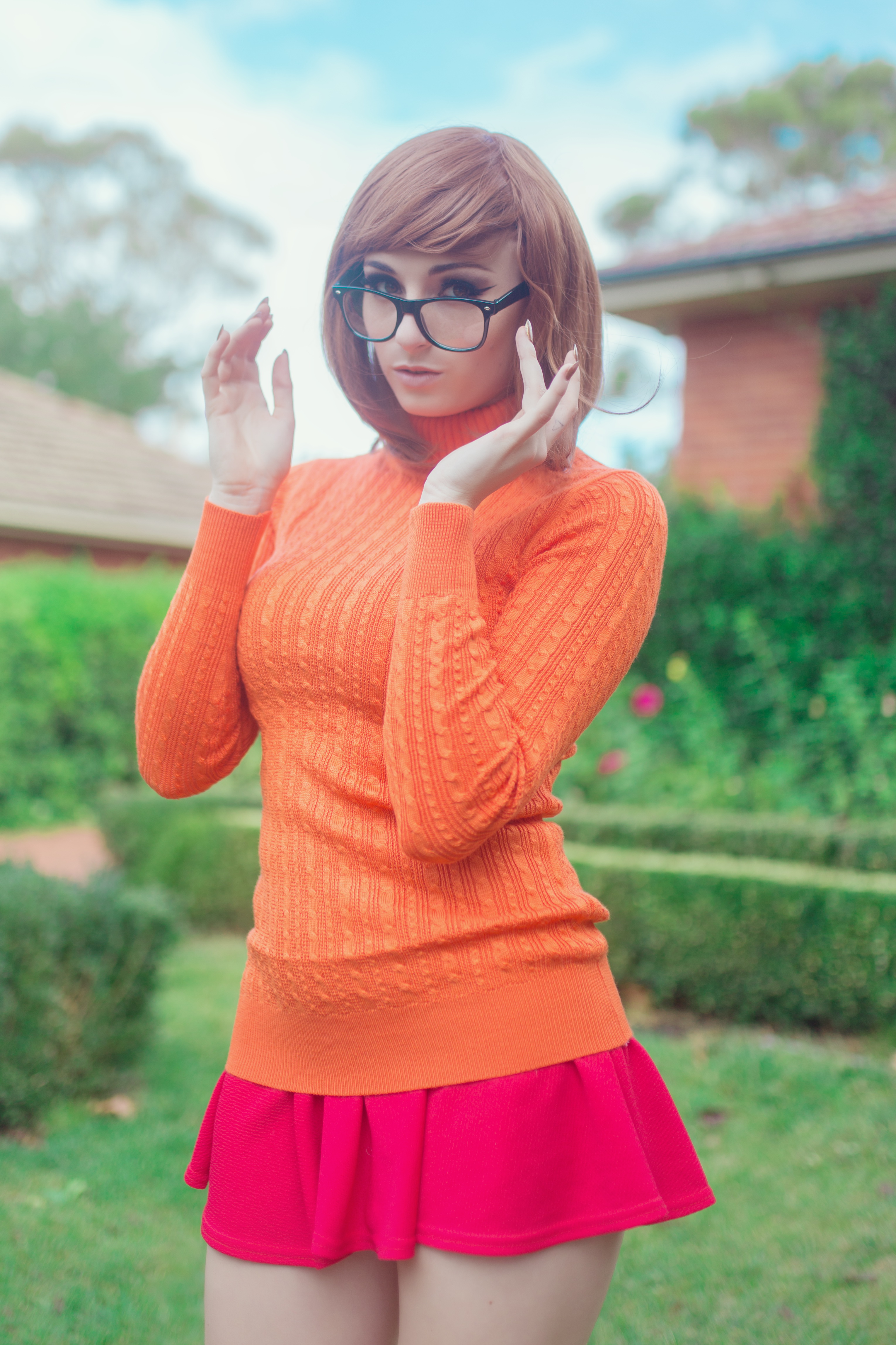 Women Model Women Outdoors Cosplay Scooby Doo Velma Dinkley Women With Glasses Turtlenecks Sweater 3058x4587