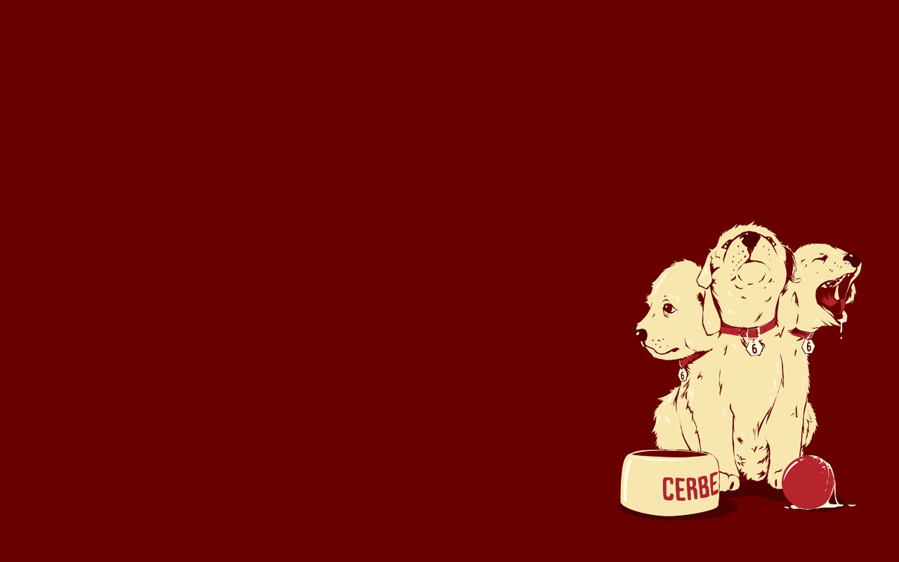 Minimalism Cerberus Dog Humor Red Background 1280x800