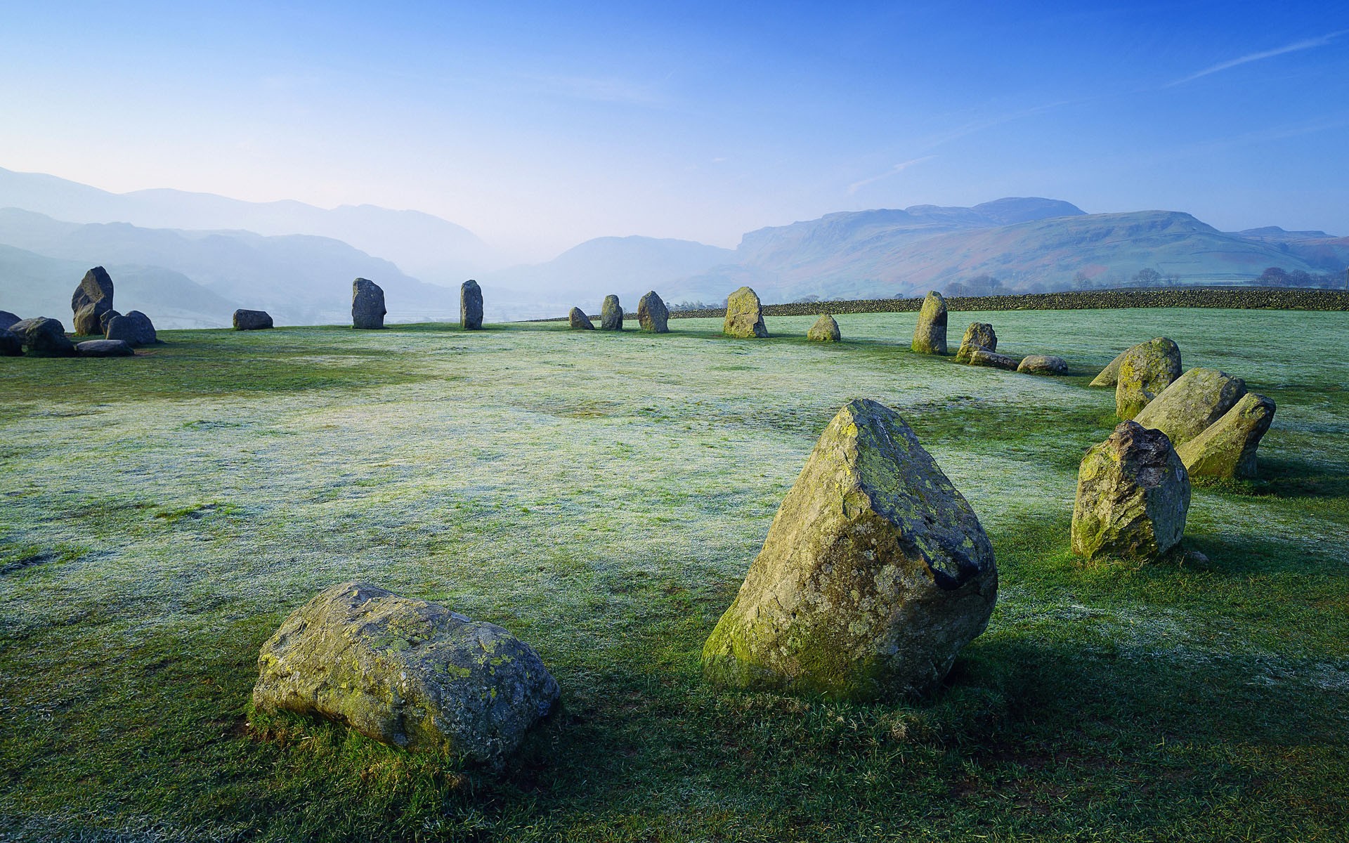 Landscape Stones Stone Circle Mountains Moss Castlerigg Stone Circle Grass Clear Sky 1920x1200
