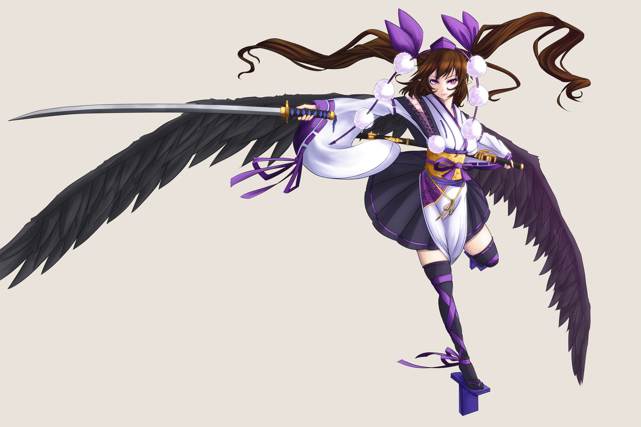 Touhou Himekaidou Hatate Anime Sword Fantasy Girl White Background Simple Background Anime Girls Win 2160x1440