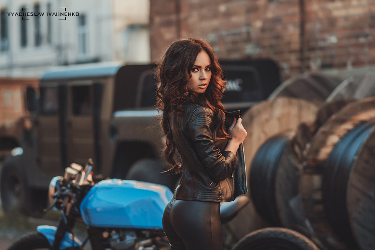 Women Pants Looking At Viewer Portrait Motorcycle Women Outdoors Jacket Vuacheslav Ivahnenko Leather 1200x800
