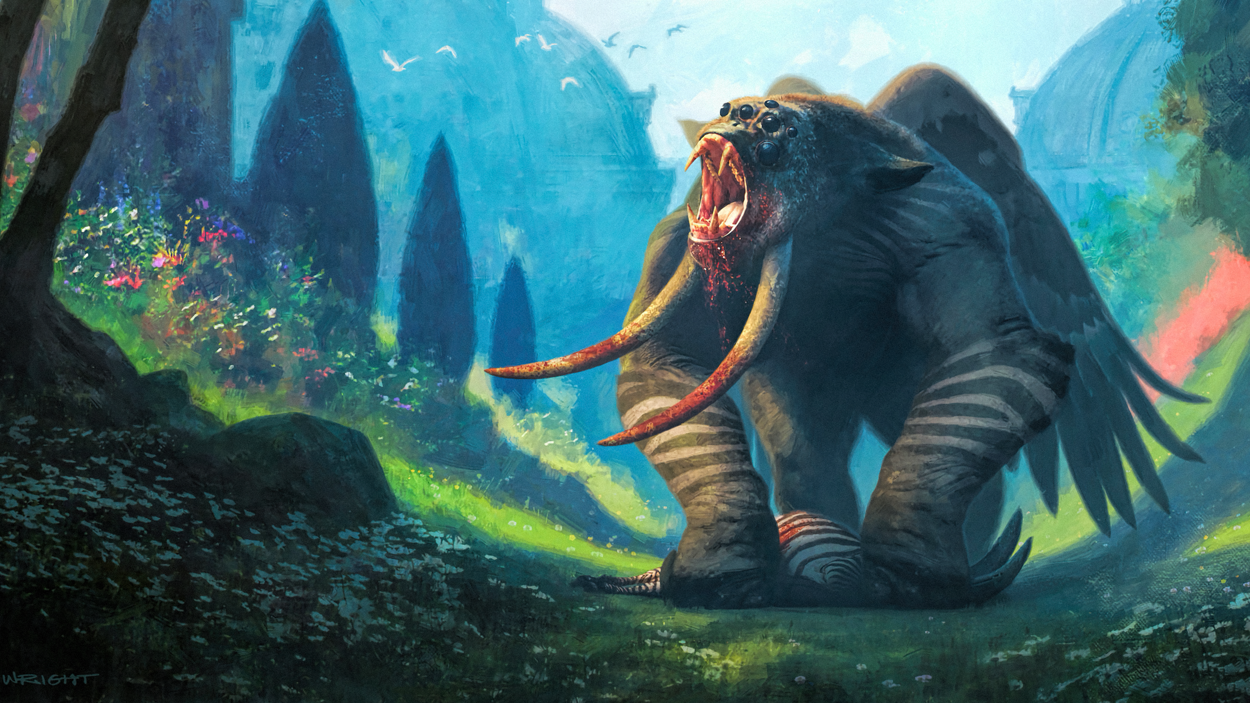 Richard Wright Fantasy Art Creature Mutant Gorillas Forest Fictional Creatures 2560x1440