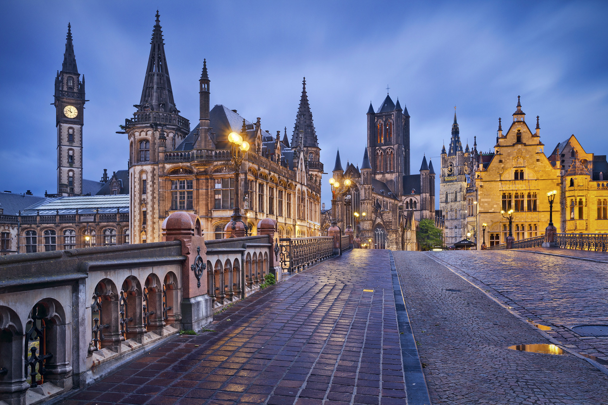 Ghent Belgium Night Town Architecture 2048x1365