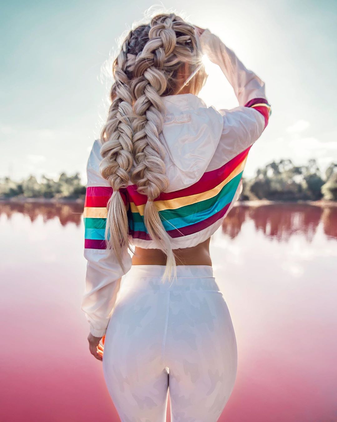 Women Model Blonde Braids Vertical Standing Women Outdoors Natural Light White Clothing Touching Hai 1080x1350