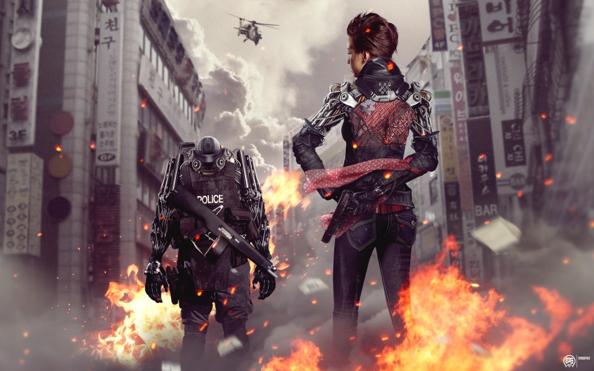 Artwork Fantasy Art Digital Art Cyborg Women Apocalyptic City Rebel Robot Police Science Fiction Gun 1920x1200