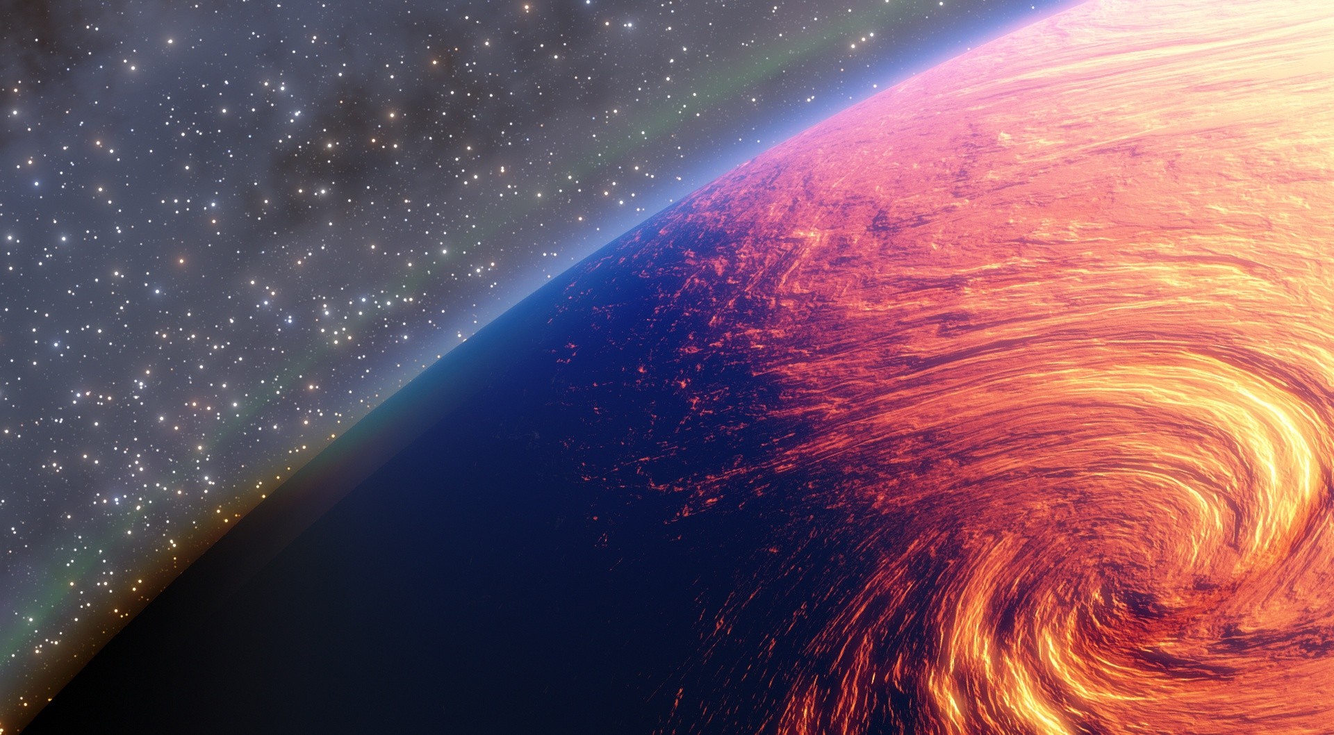 Digital Art Space Art Planet Space Hurricane Tornado Stars Fire 1920x1058