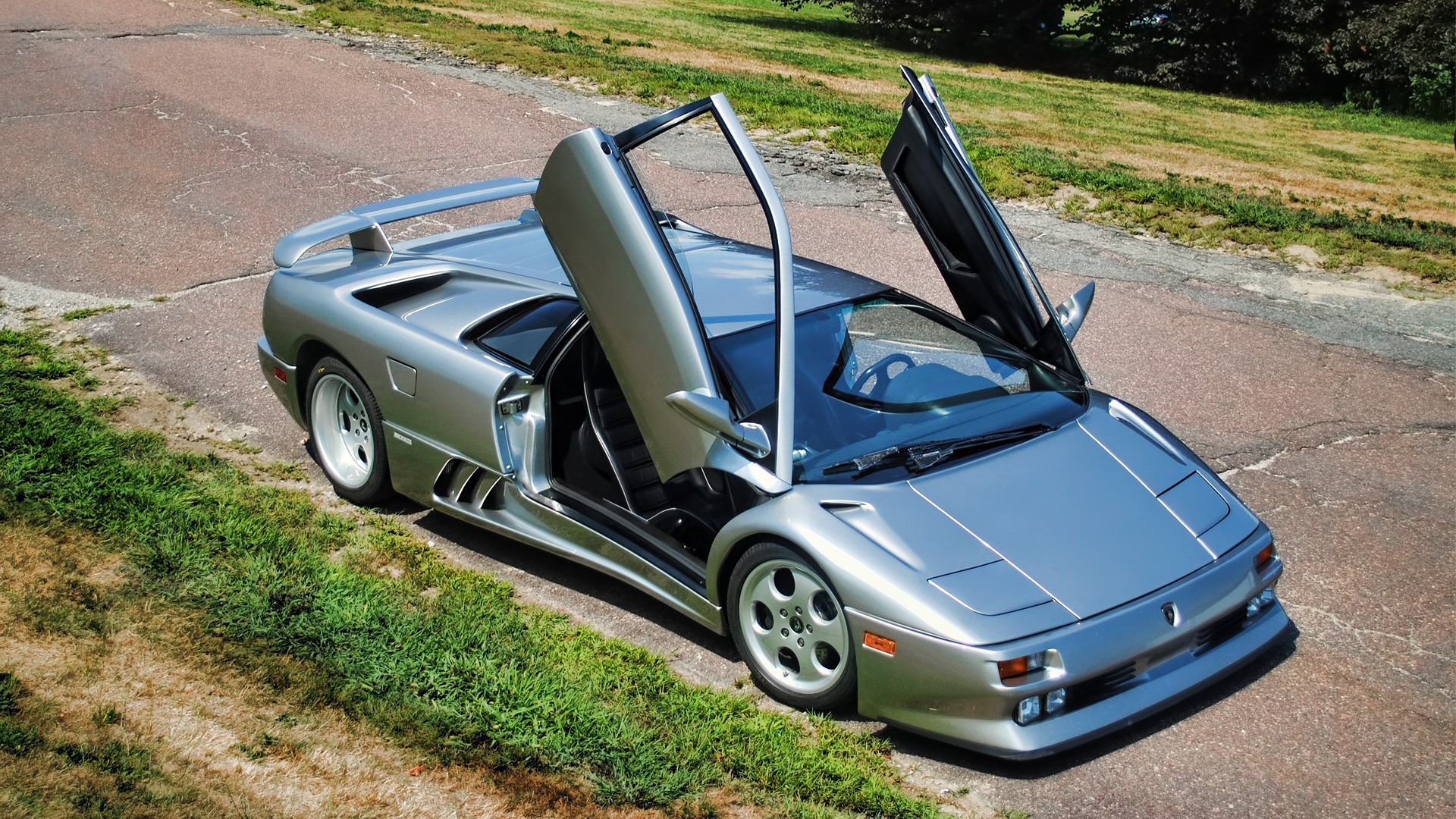 Lamborghini Diablo Car Coupe Grey Cars Sports Car Pop Up Headlights High Angle Open Door 1920x1080