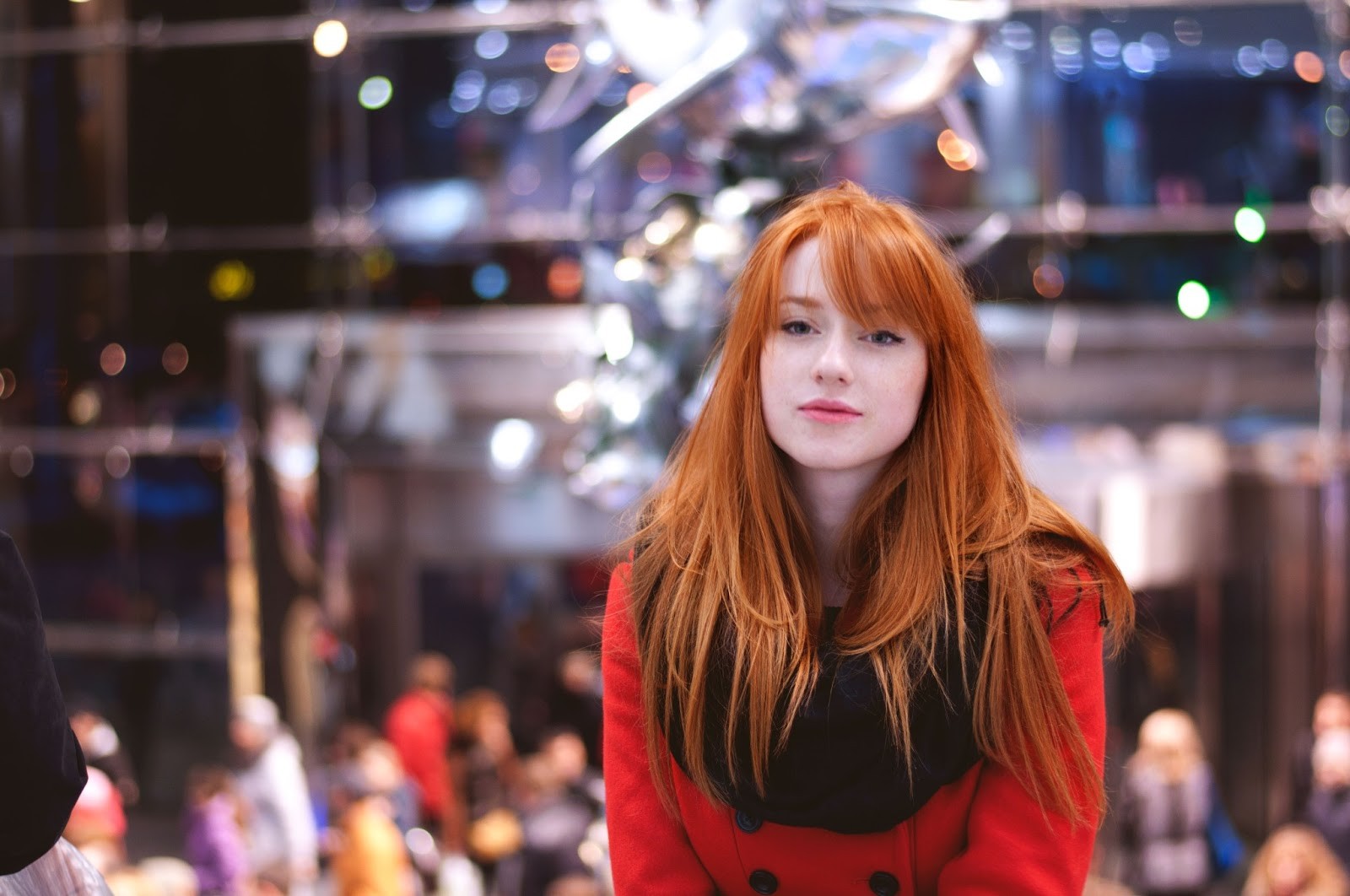 Women Redhead Alina Kovalenko Looking At Viewer Coats Red Coat 1600x1062