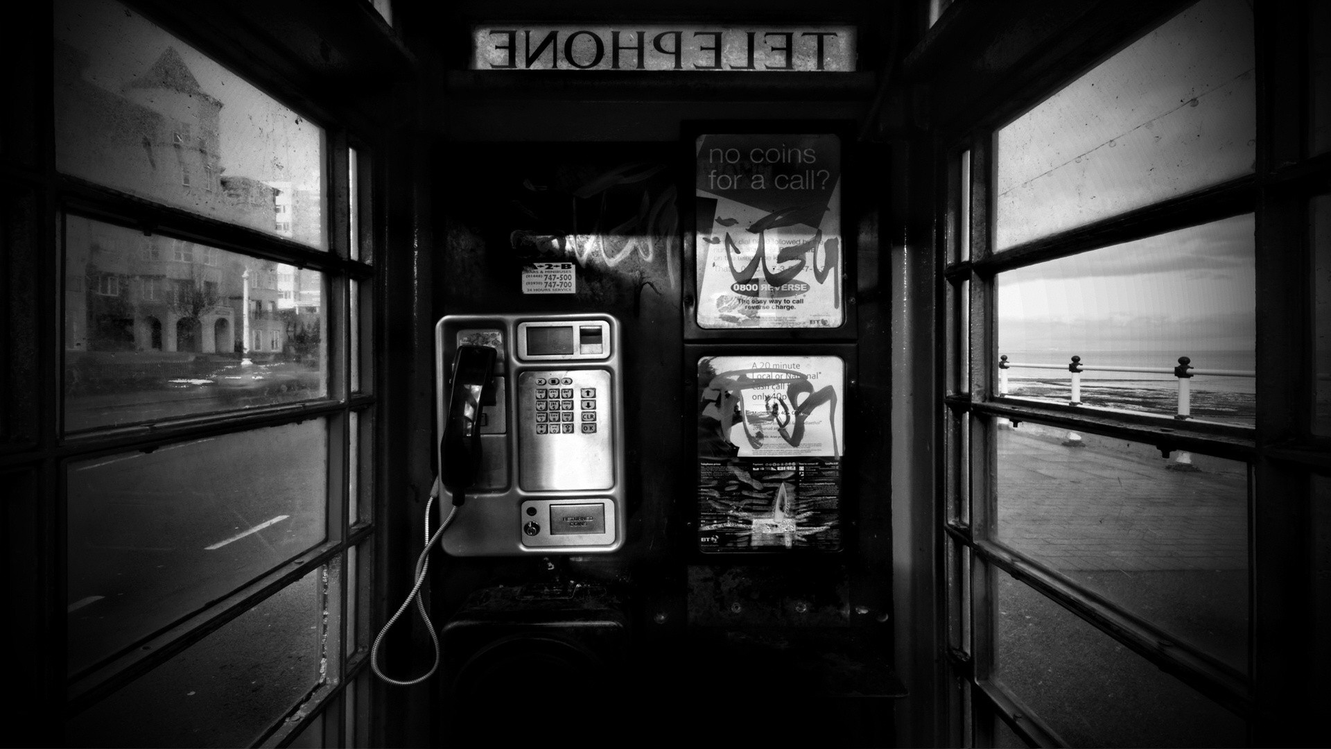 Telephone Monochrome Urban Phone Box 1920x1080