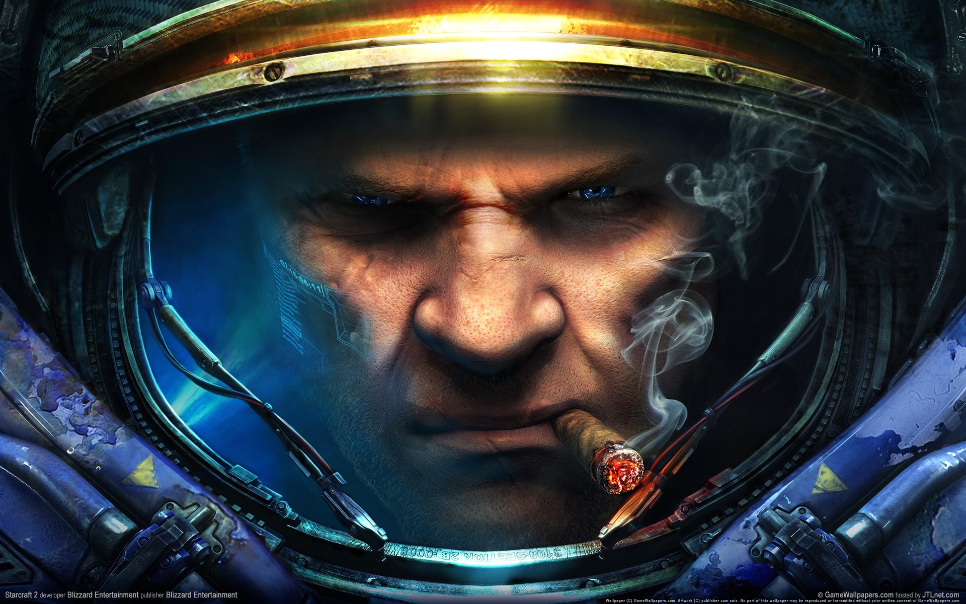 Starcraft Ii Cigars PC Gaming Blue Eyes Smoking Video Game Art 1920x1200