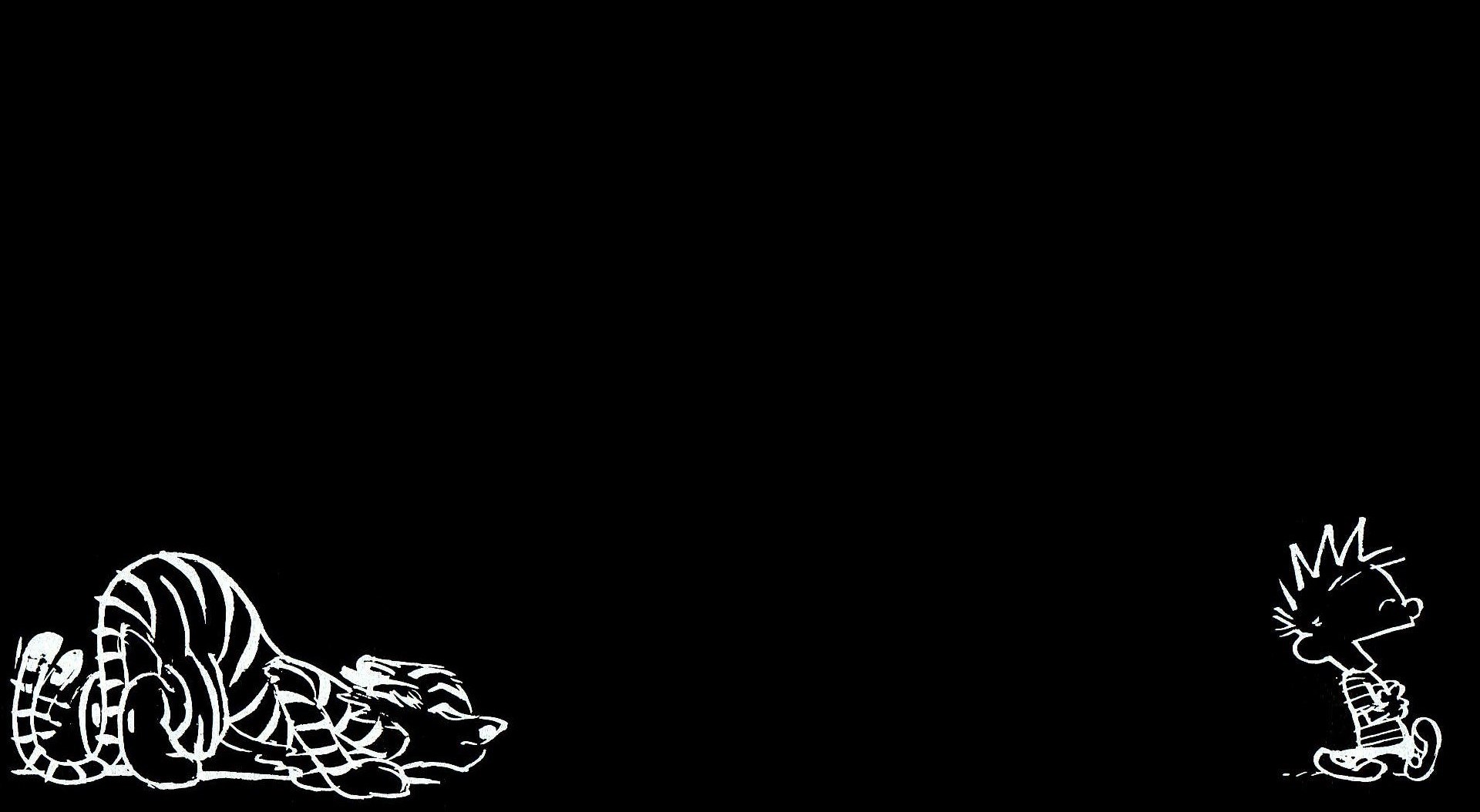 Calvin And Hobbes Cartoon Minimalism Simple Background Monochrome 1920x1054