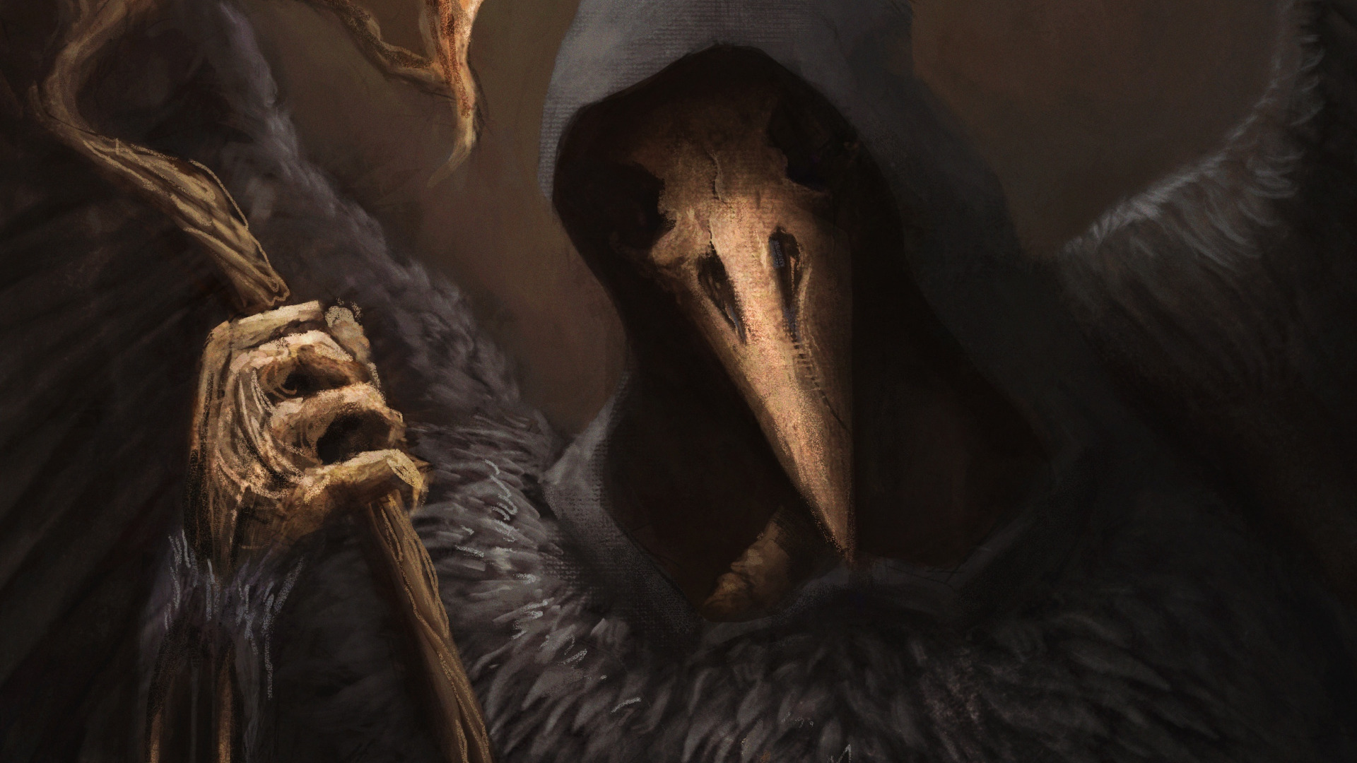 Fantasy Art Digital Art Artwork Face Grim Reaper Skull Wings Hoods Raven Marcin Tyrakowski Plague Do 1920x1080
