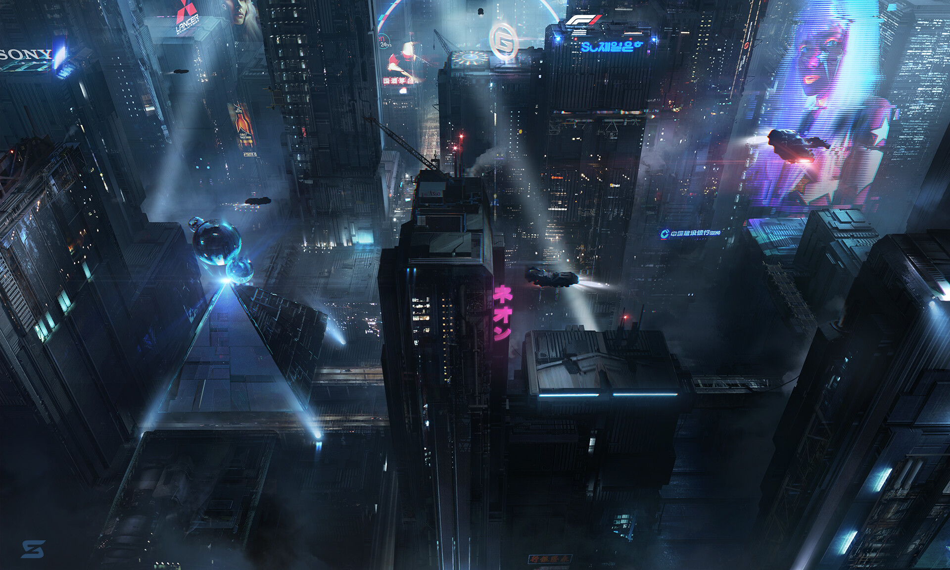 City Futuristic Architecture Cyberpunk Cyber Night Digital Art Cityscape Sergey Zabelin 1920x1152