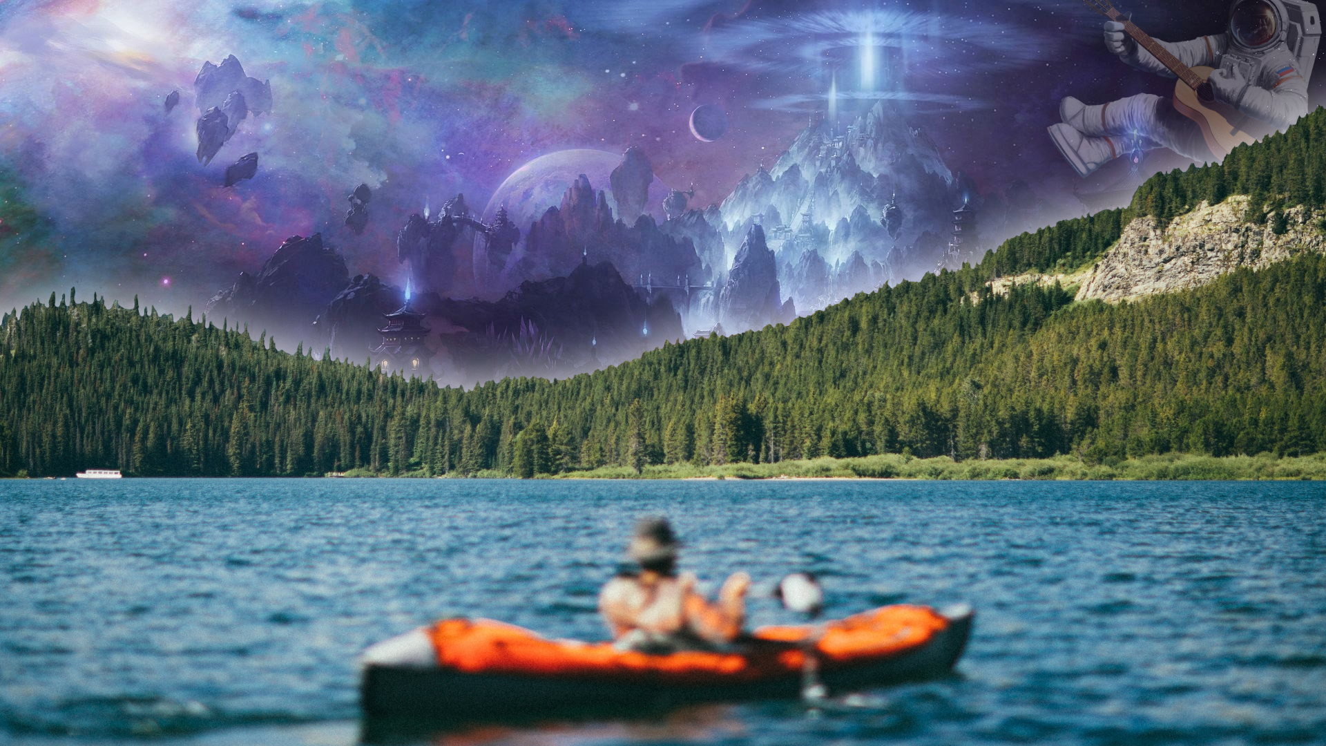 Boat Canoes Water Lake Forest Photoshop Sky Astronaut Guitar 1920x1080