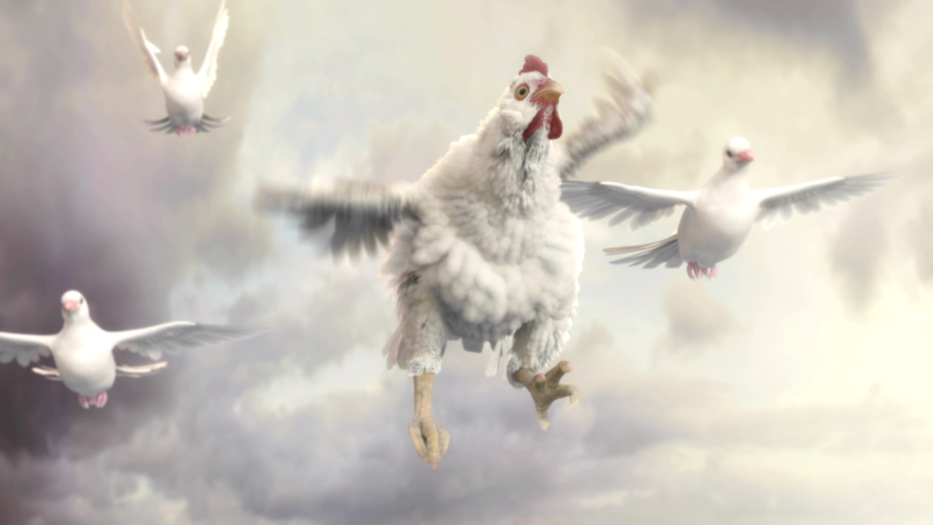 Fable Chicken Dove Sky Animals 1920x1080