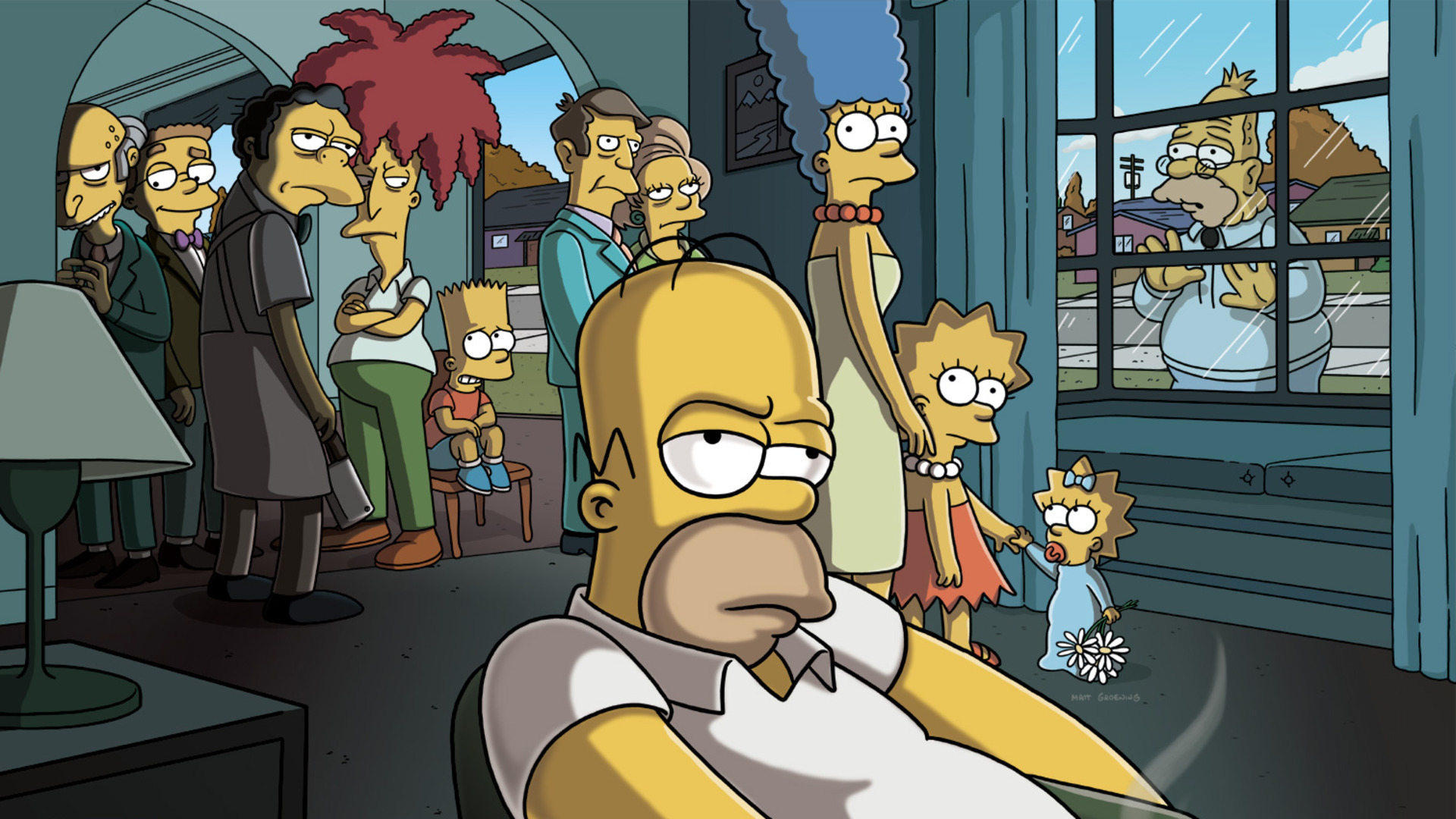 Homer Simpson Marge Simpson Lisa Simpson Maggie Simpson Bart Simpson The Simpsons Montgomery Burns A 1920x1080