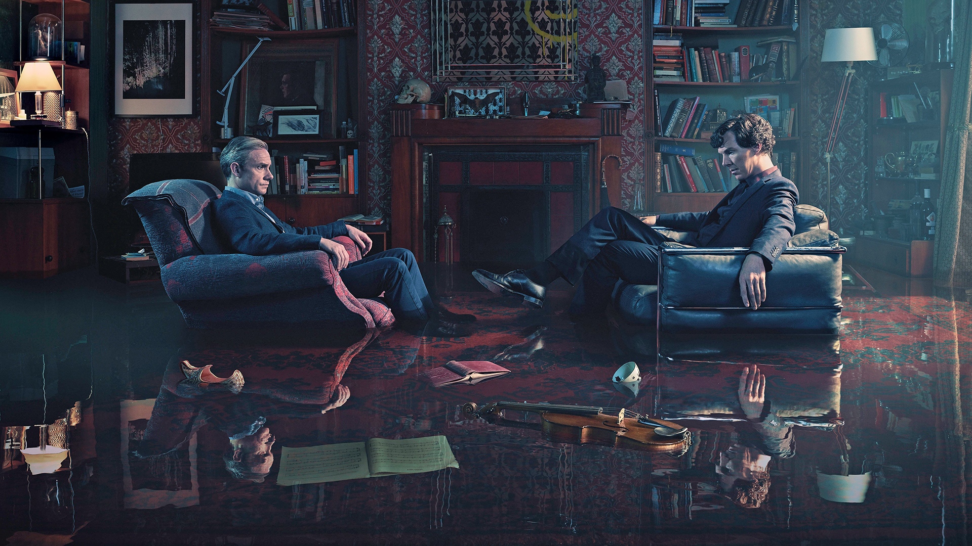 Sherlock TV Benedict Cumberbatch Martin Freeman Violin Skull Detectives Netflix BBC 1920x1080